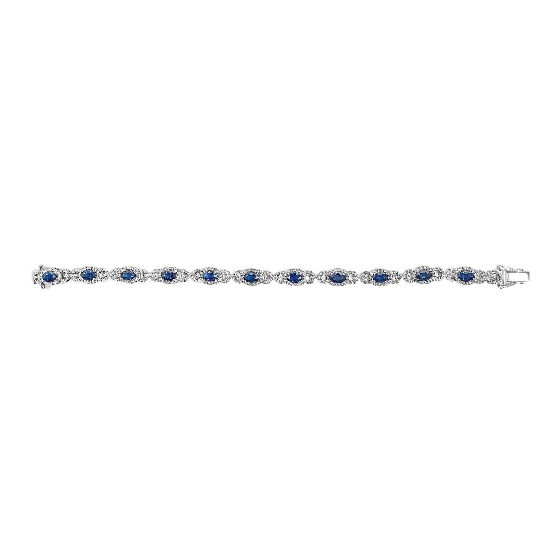 14K White Gold Vintage-Inspired Oval Blue Sapphire & Diamond Link Bracelet-3