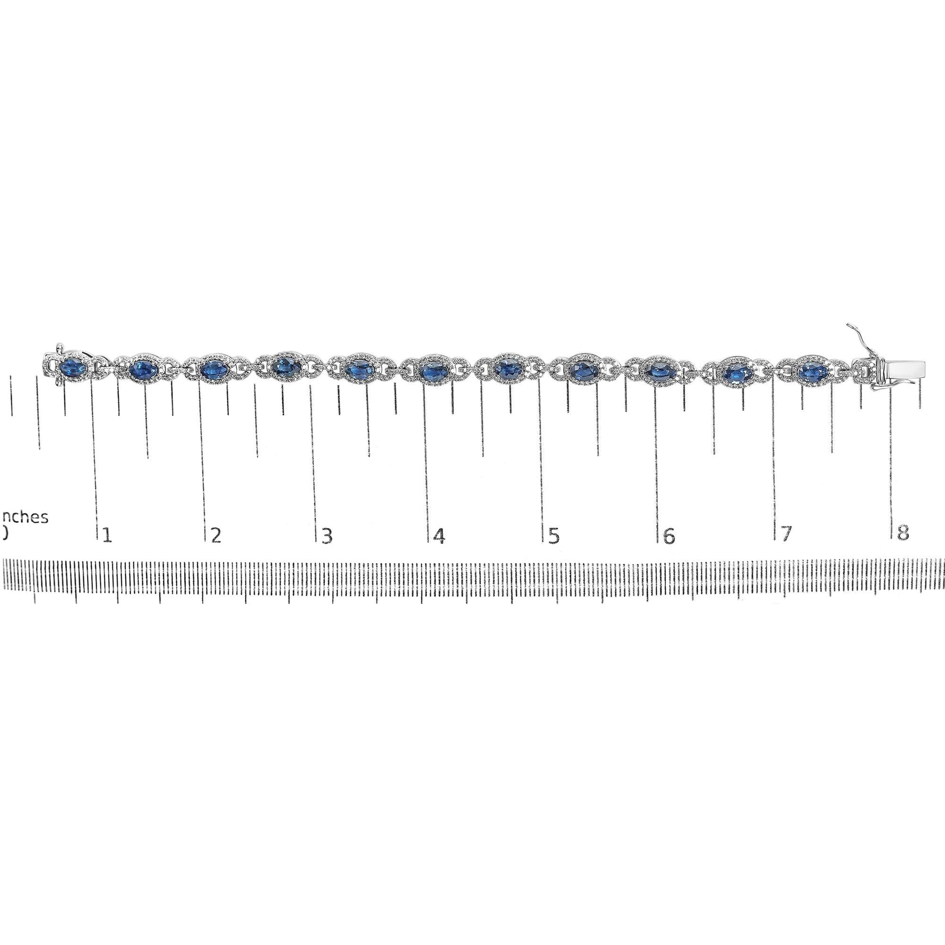 14K White Gold Vintage-Inspired Oval Blue Sapphire & Diamond Link Bracelet-4