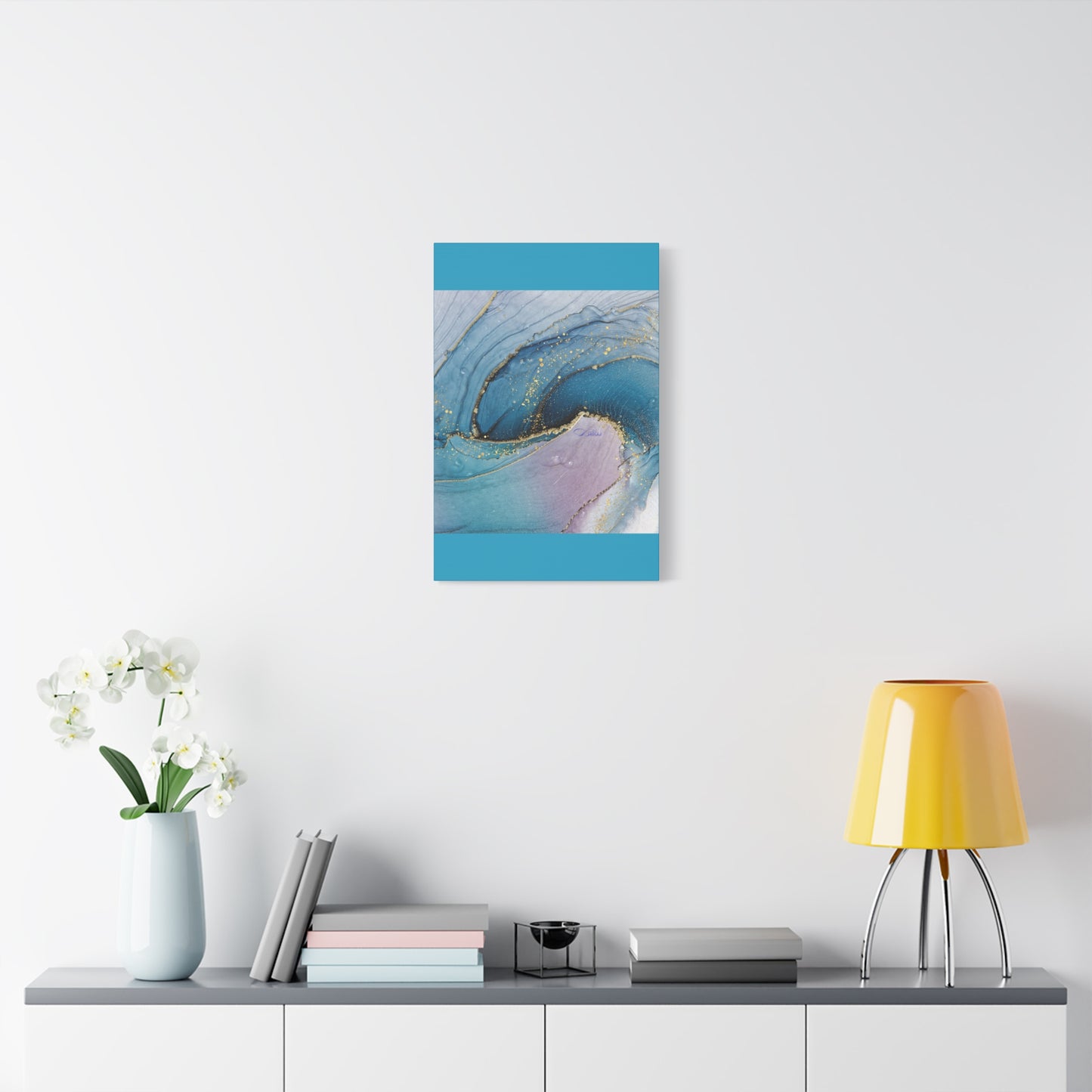 Canvas Wall Art, Abstract Ocean Wave, Modern Decor, Home Office, Gift for Her, Blue Gold Artwork, Living Room Wall Decor
