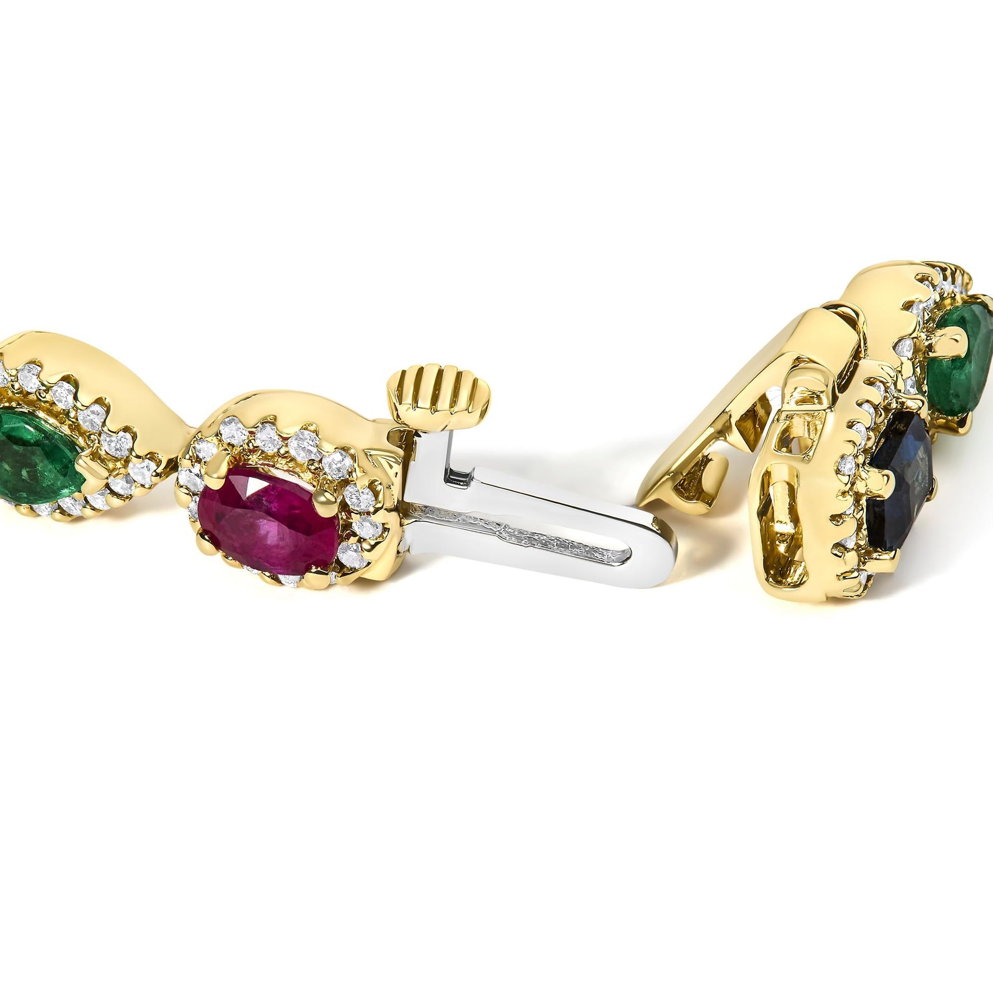 14K Yellow Gold Multi-Gemstone  and Diamond Halo Rainbow Tennis Bracelet-1