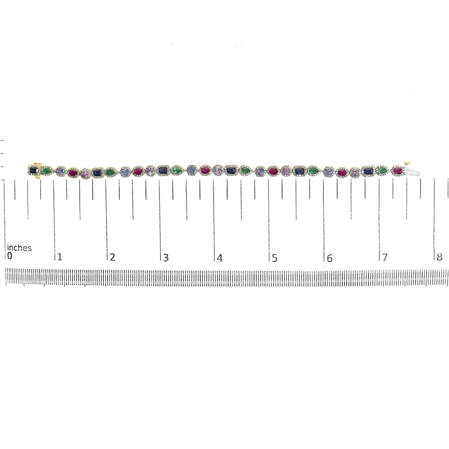 14K Yellow Gold Multi-Gemstone  and Diamond Halo Rainbow Tennis Bracelet-4