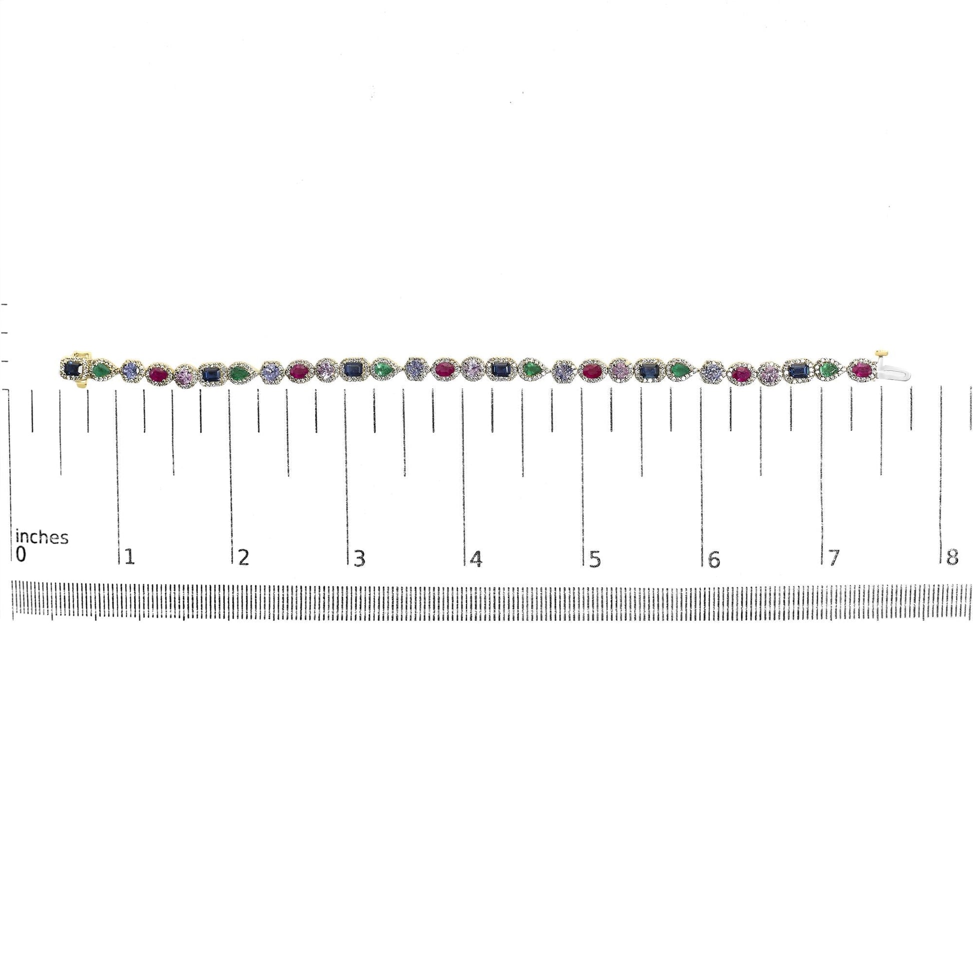 14K Yellow Gold Multi-Gemstone  and Diamond Halo Rainbow Tennis Bracelet-4