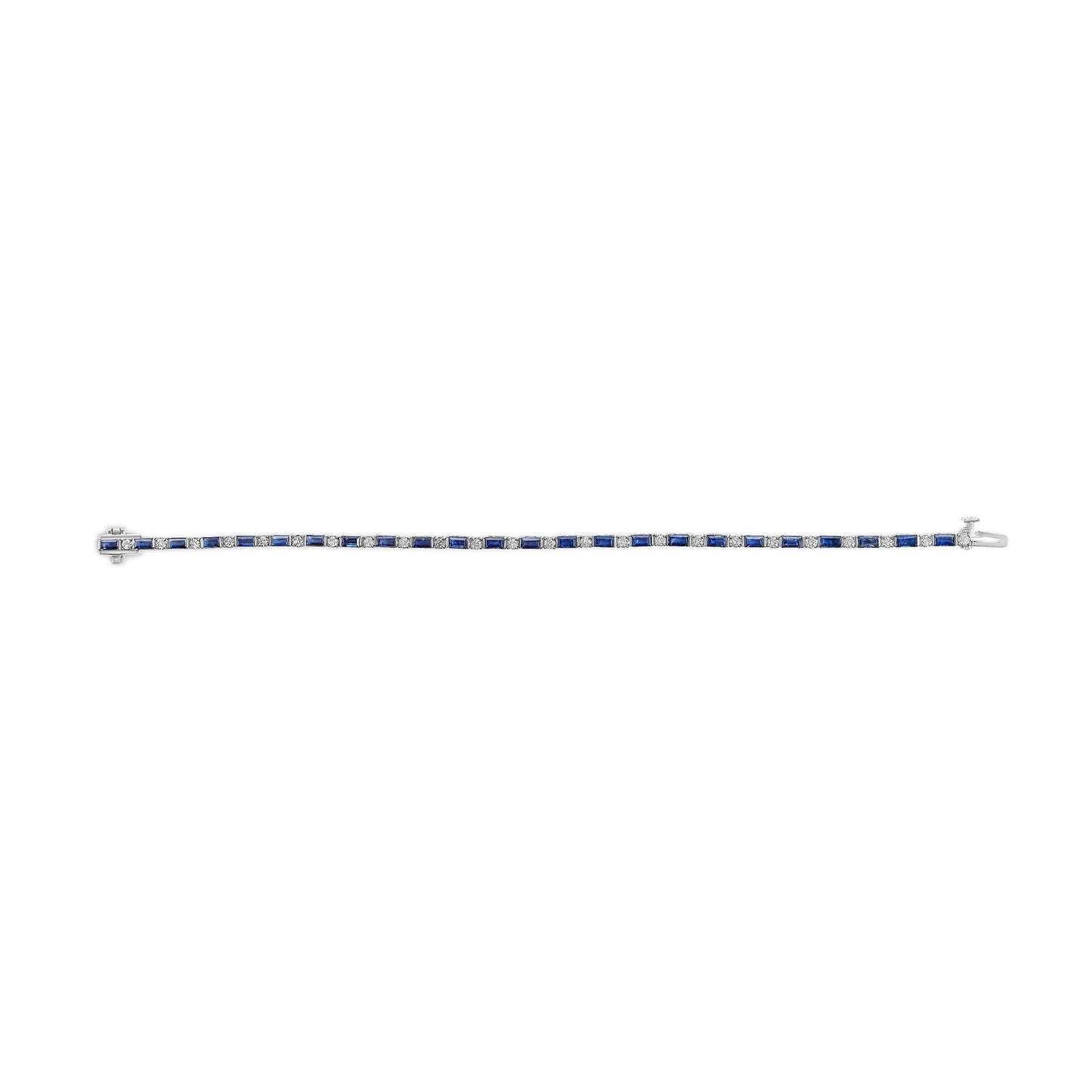14K White Gold 1 1/10 Cttw Diamond and Blue Sapphire Alternating Link Tennis Bracelet (I-J Color, SI2-I1 Clarity) - 7" Inches-3