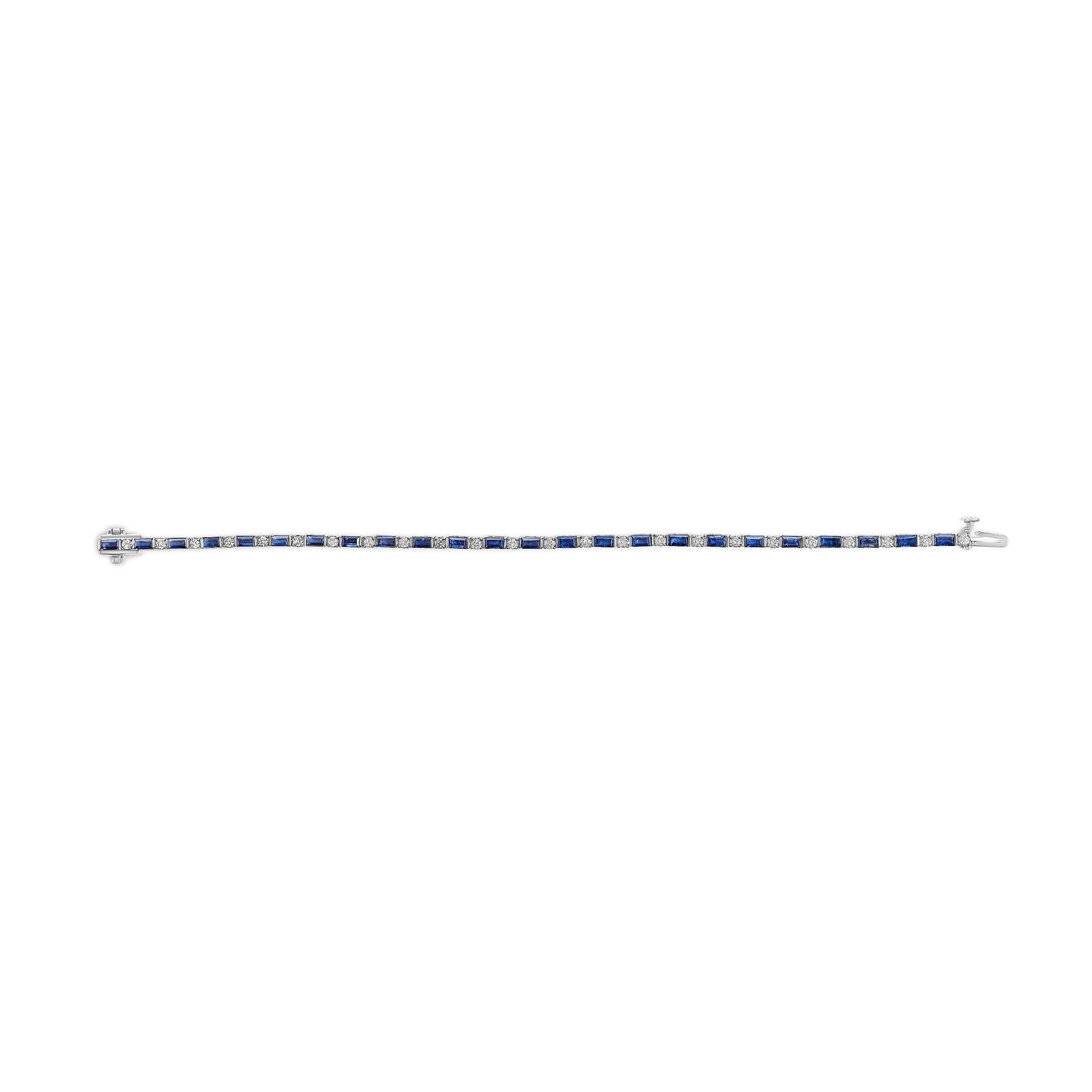 14K White Gold 1 1/10 Cttw Diamond and Blue Sapphire Alternating Link Tennis Bracelet (I-J Color, SI2-I1 Clarity) - 7" Inches-3