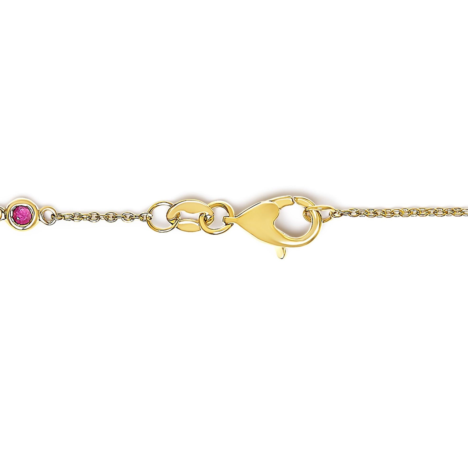 14K Yellow Gold Alternating Red Ruby and White Diamond Bezel Station Chain Bracelet (I-J Color, SI2-I1 Clarity) - 8" Inches-1