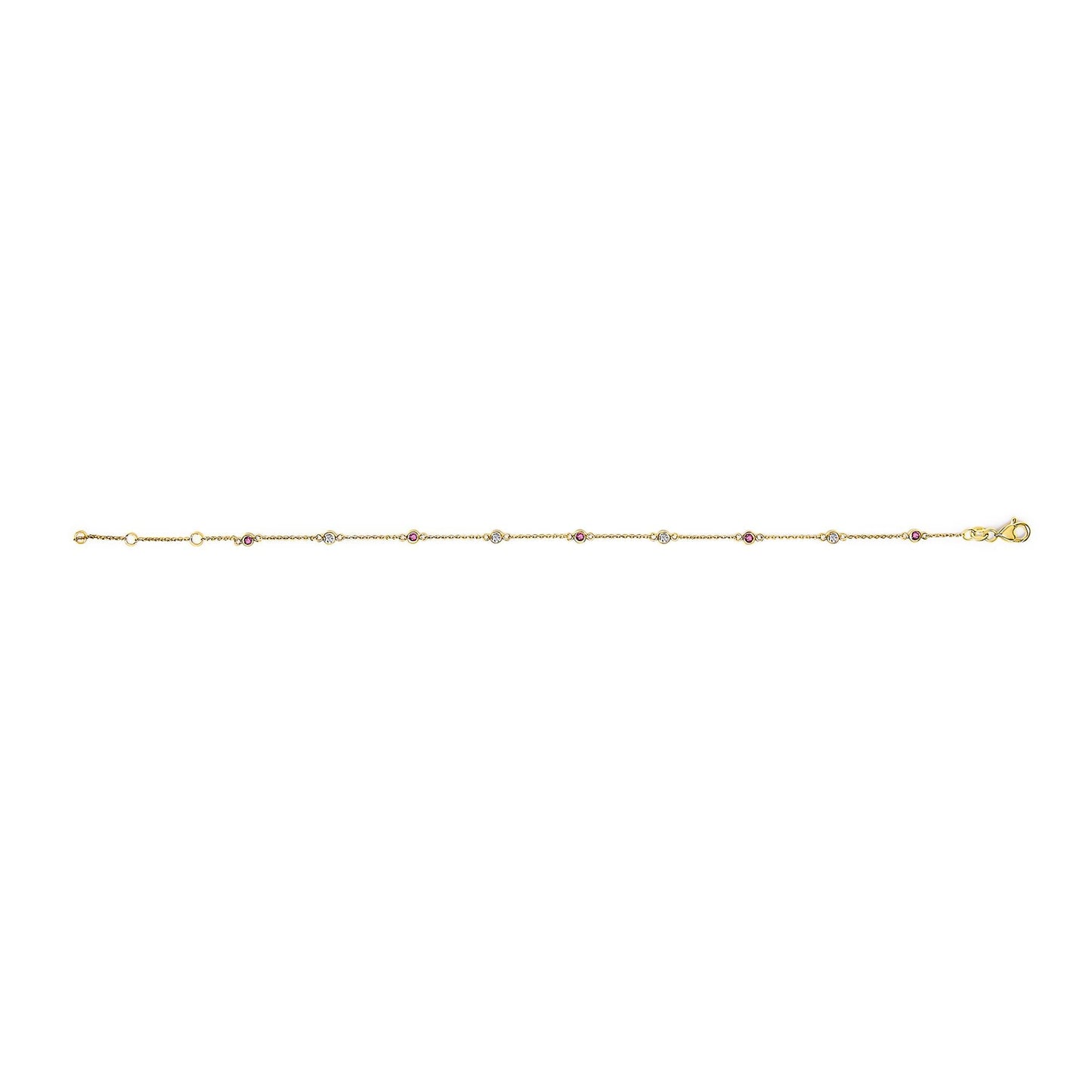 14K Yellow Gold Alternating Red Ruby and White Diamond Bezel Station Chain Bracelet (I-J Color, SI2-I1 Clarity) - 8" Inches-3