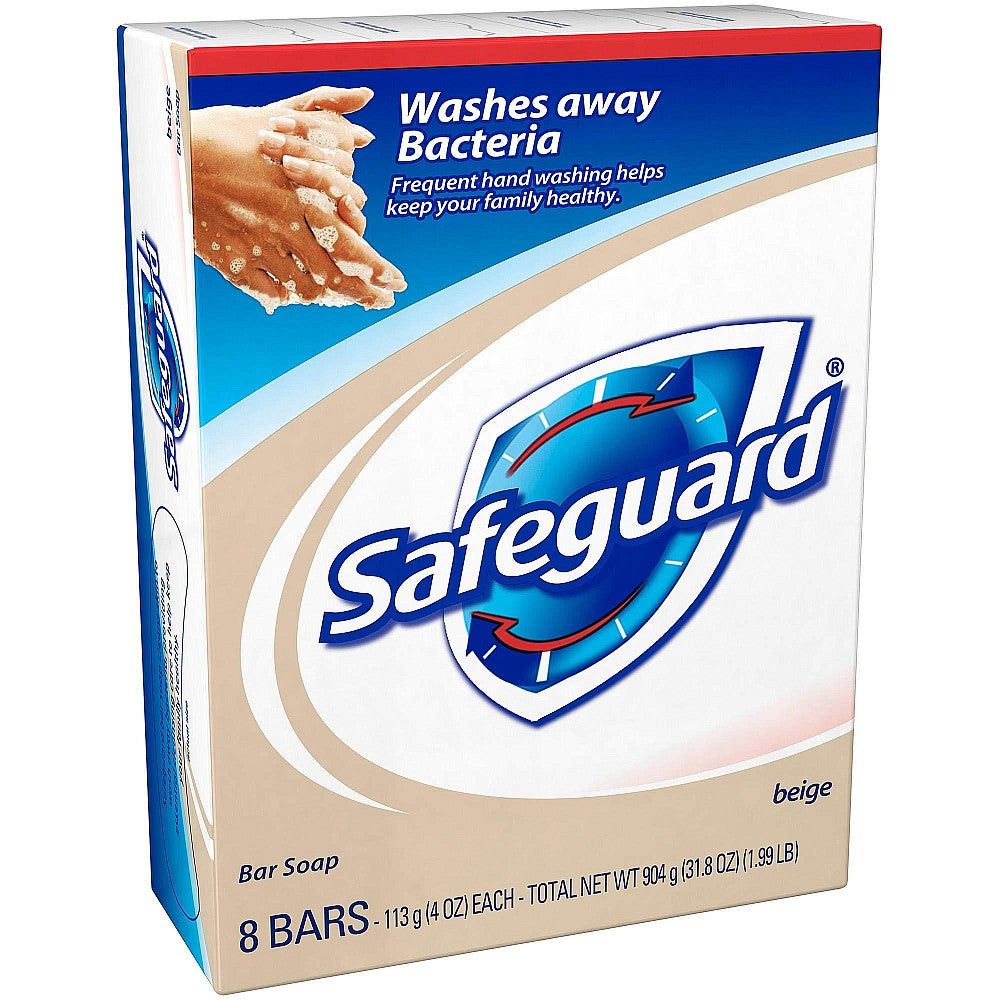 Safeguard Antibacterial Bar Soap, Beige Scent, 4 oz Bars (8 Count Pack)