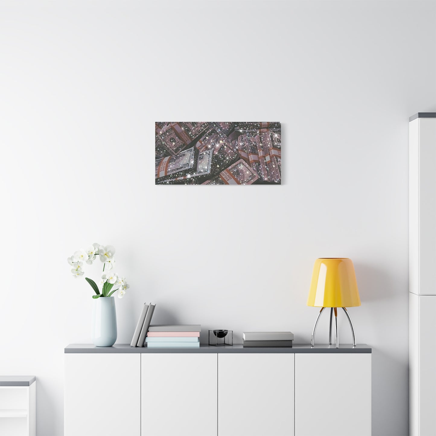 Sparkling Money Canvas Art, Glittery Wall Decor for Home, Modern Art Piece, Gift for Art Lovers, Chic Office Decor, Unique Wall Hanging