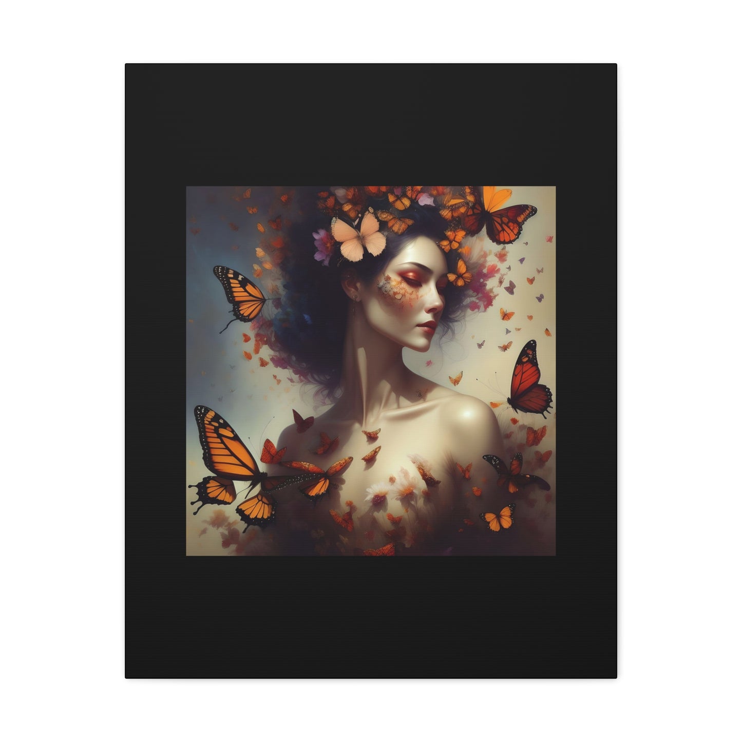 Canvas Wall Art - Butterfly Woman Print, Floral Home Decor, Unique Gift for Nature Lovers, Birthday Decoration, Whimsical Art