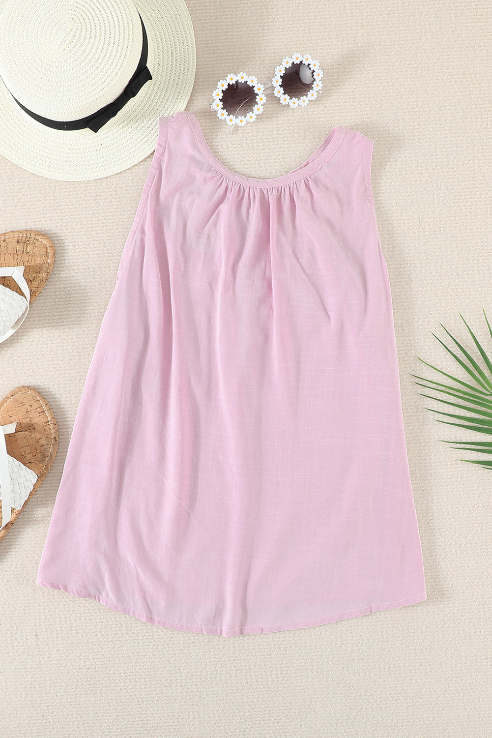 Pink Hollow-out Tank Top
