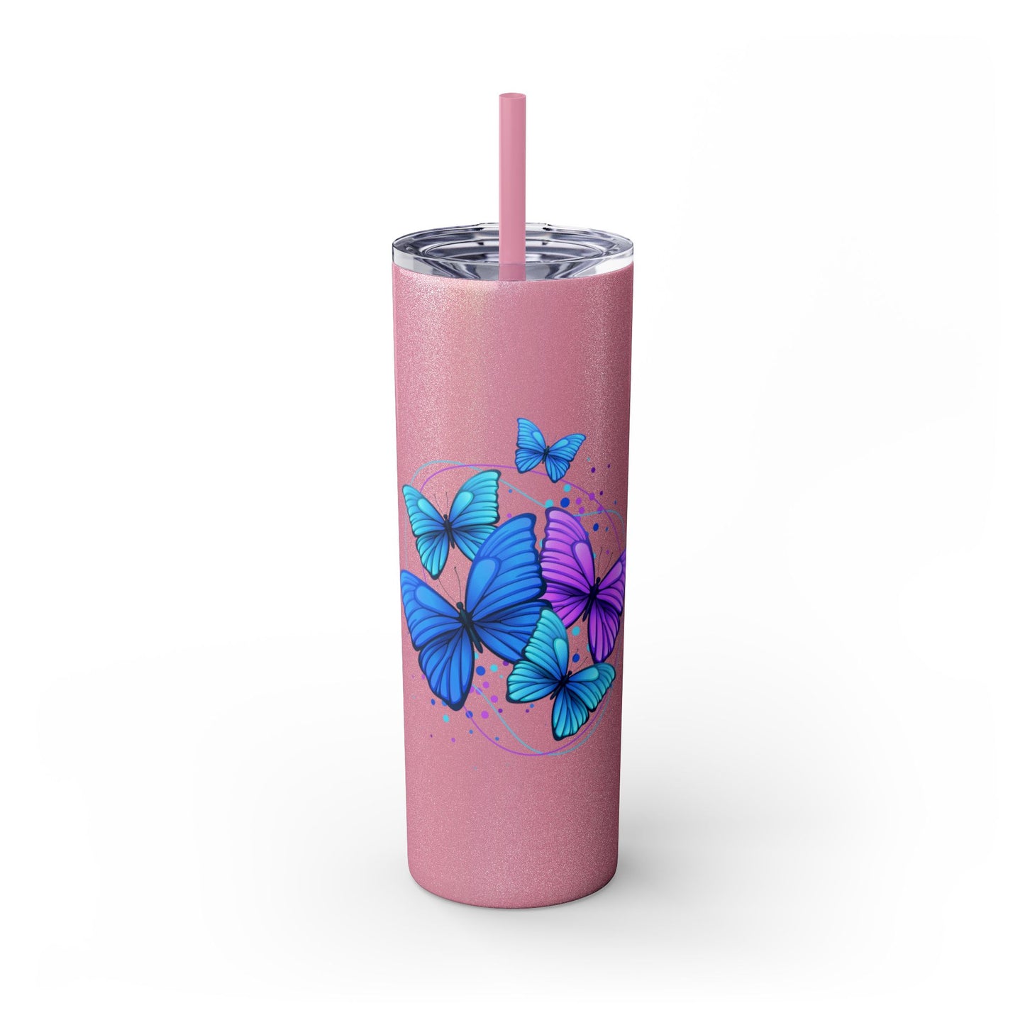 Butterfly Design Skinny Tumbler with Straw - 20oz Travel Mug