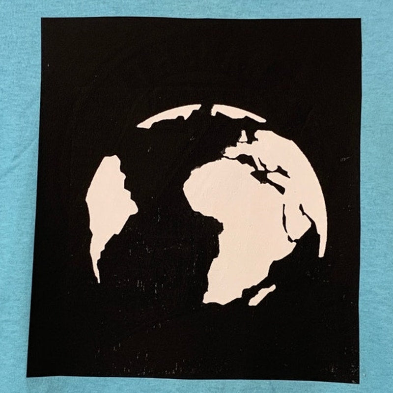 New Upcycled Hand Printed Youth Small Save Planet Earth Short Sleeve Tee Shirt