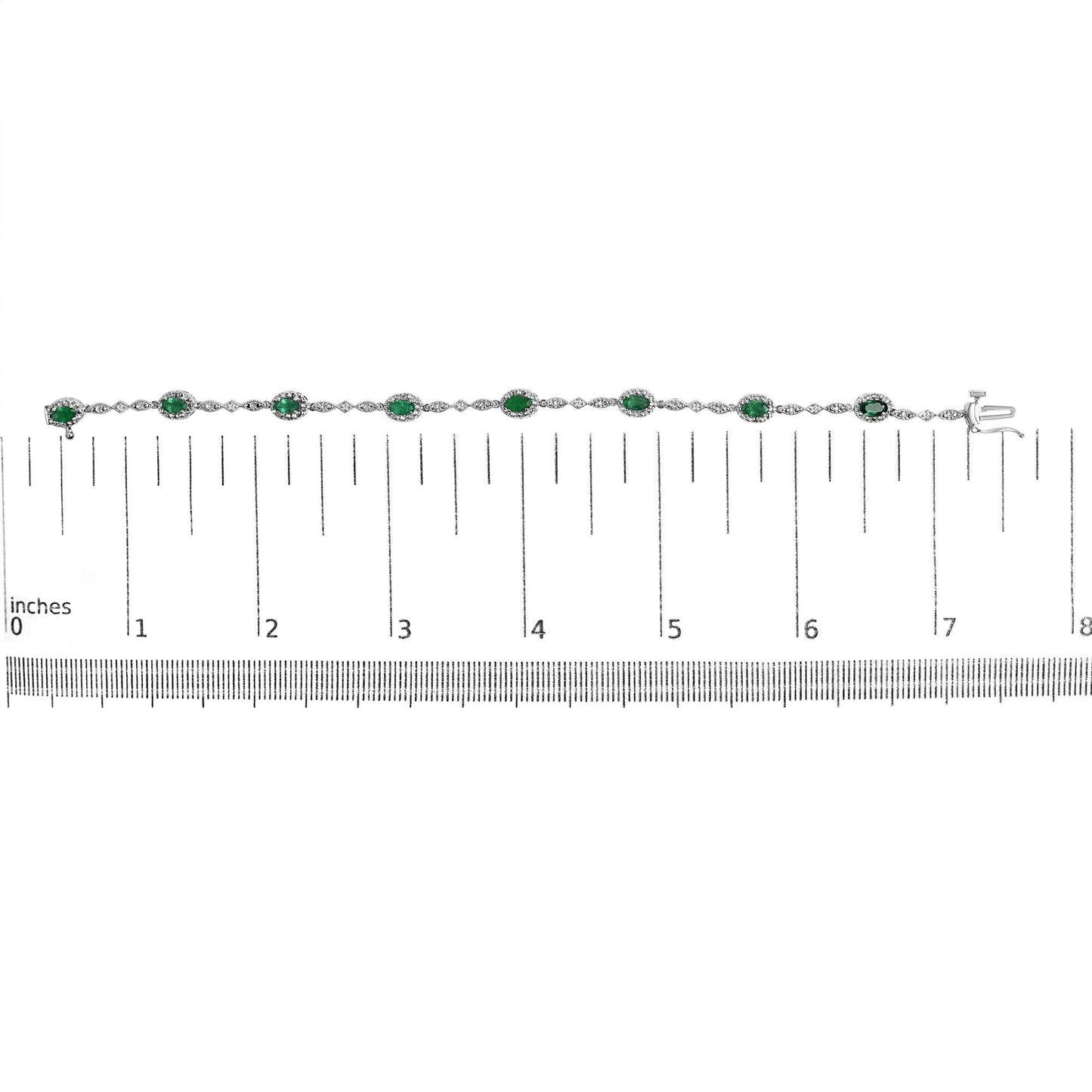 10K White Gold Oval Green Emerald & Diamond Alternating Link Bracelet-4