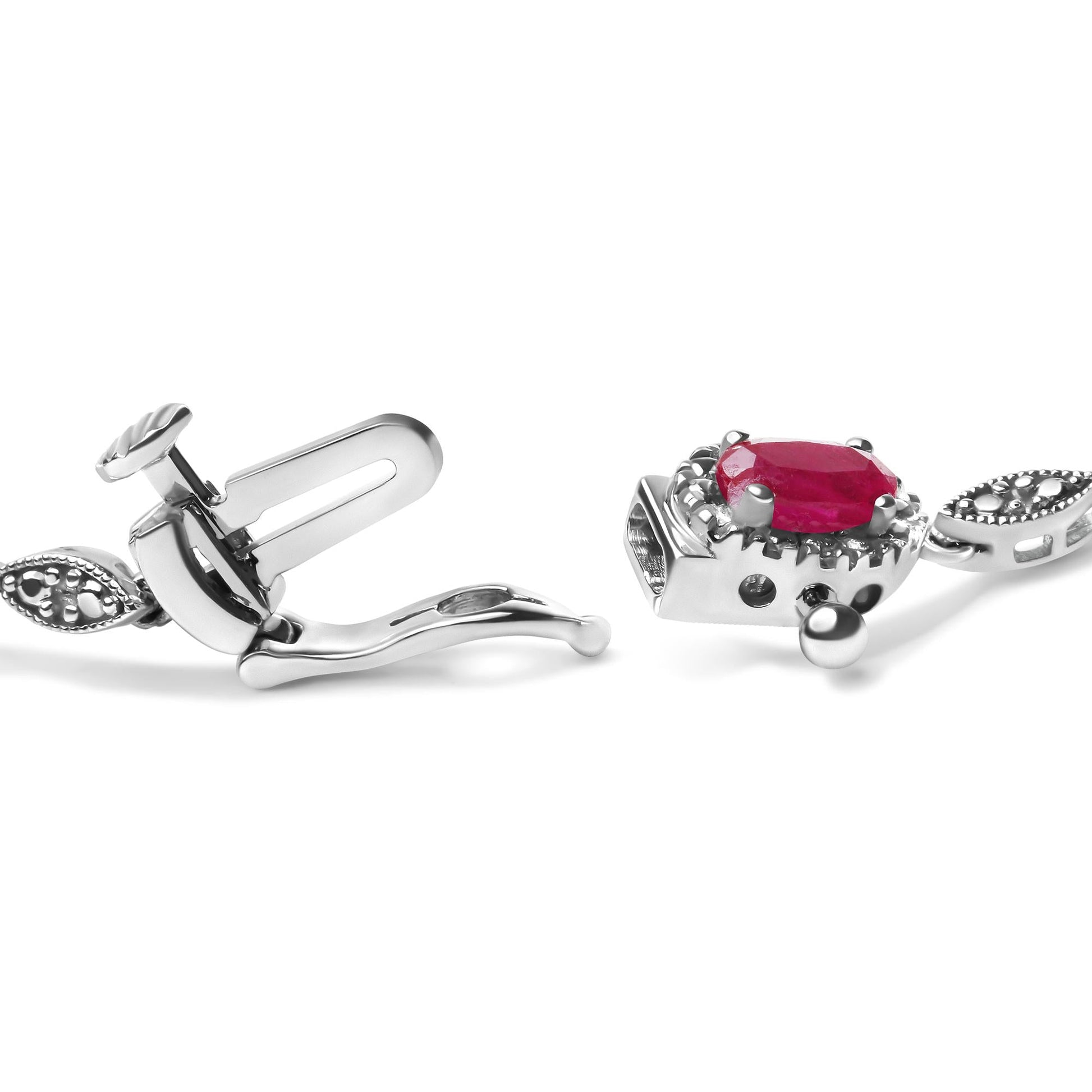 10K White Gold 4.5mm x 3mm Oval Ruby and Diamond Link Bracelet (H-I Color, SI1-SI2 Clarity)  - Size 7"-1