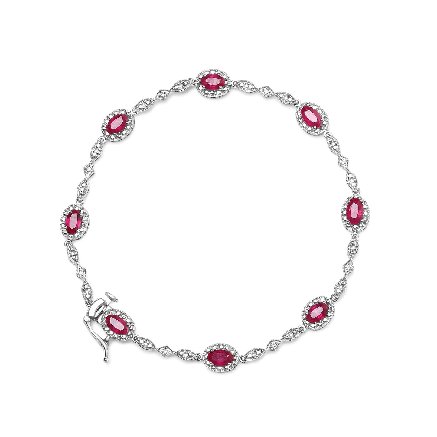 10K White Gold 4.5mm x 3mm Oval Ruby and Diamond Link Bracelet (H-I Color, SI1-SI2 Clarity)  - Size 7"-3