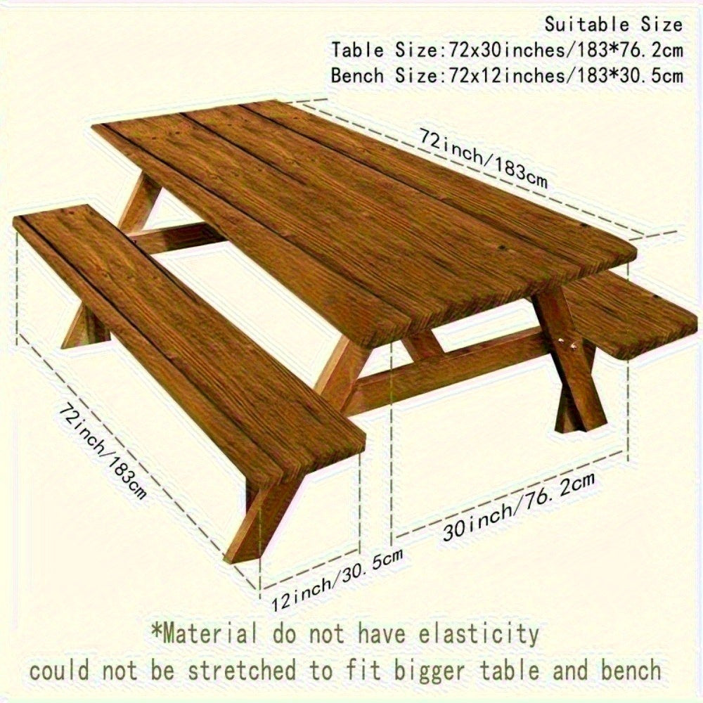 3pcs Striped Polyester Elastic Picnic Table Cover Set-4