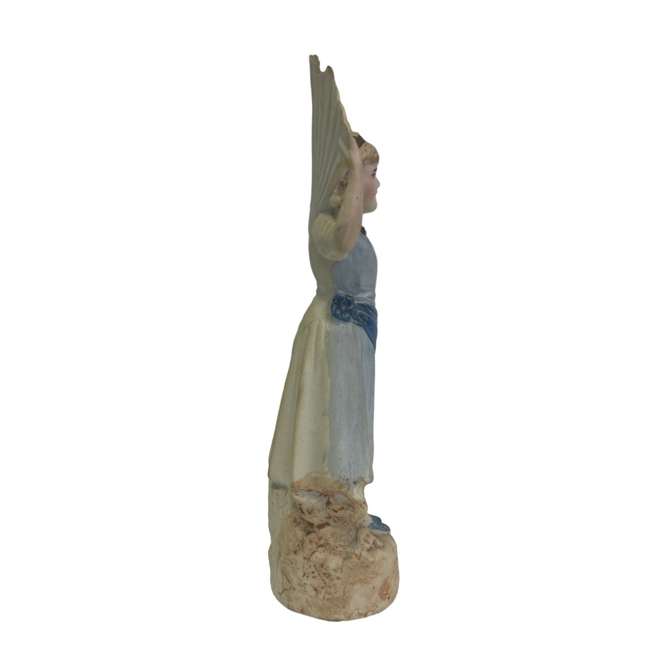 Vintage Victorian Lady Girl Blue Dress w Fan Ceramic Figure Figurine Collectible