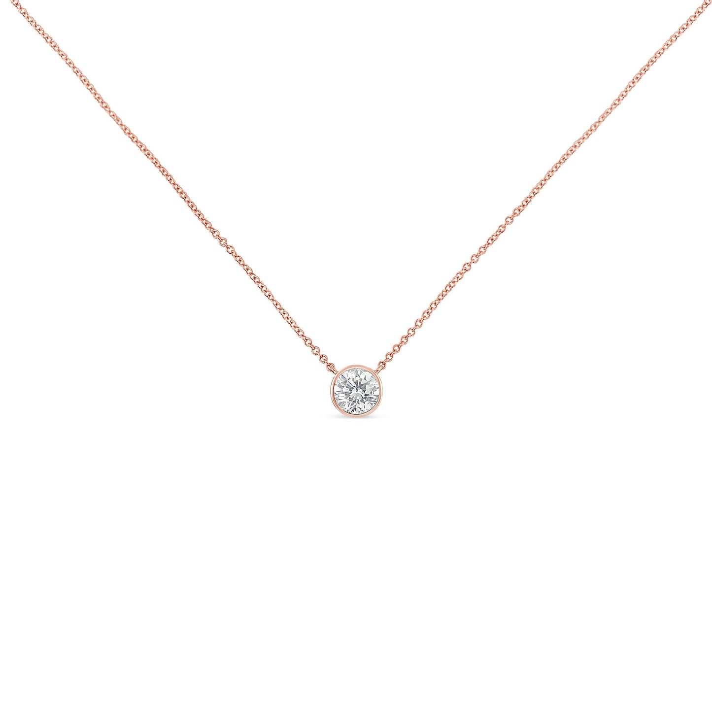 10K Rose Gold 1/3 Carat Round Brilliant-Cut Diamond Modern Bezel-Set Solitaire 16"-18" Pendant Necklace (H-I Color, SI2-I1 Clarity)