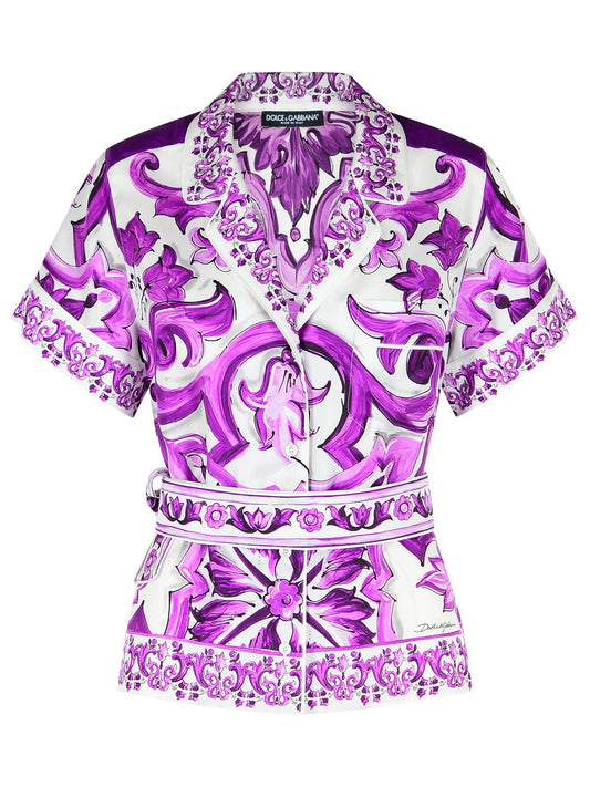 Dolce & Gabbana Majolica Print Silk Twill Shirt Women