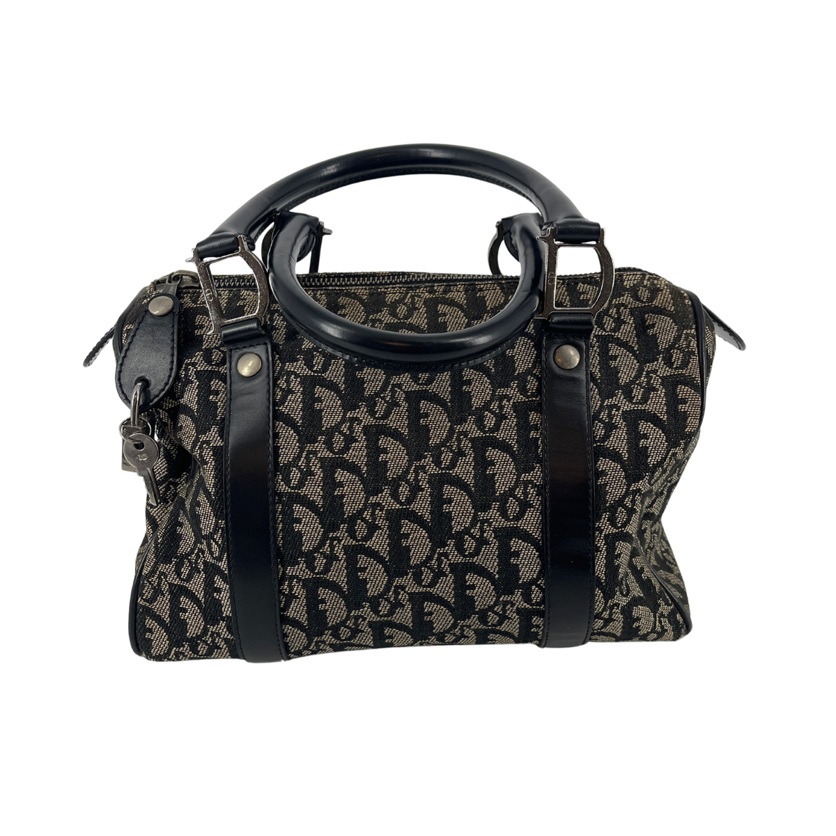 Christian Dior Black Canvas x Leather Trotter Mini Boston Bag #7700