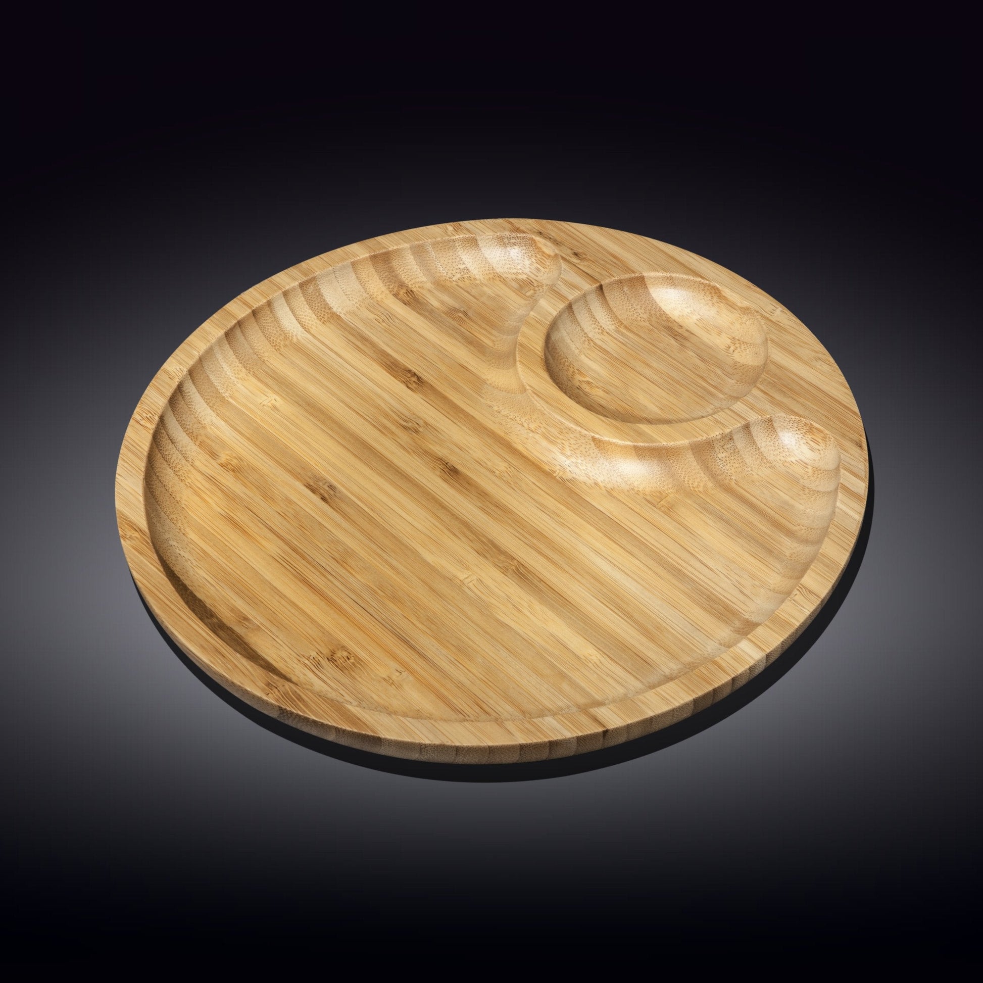 Bamboo Round 2 Section Platter 10" inch | For Appetizers / Barbecue / Burger Sliders-1