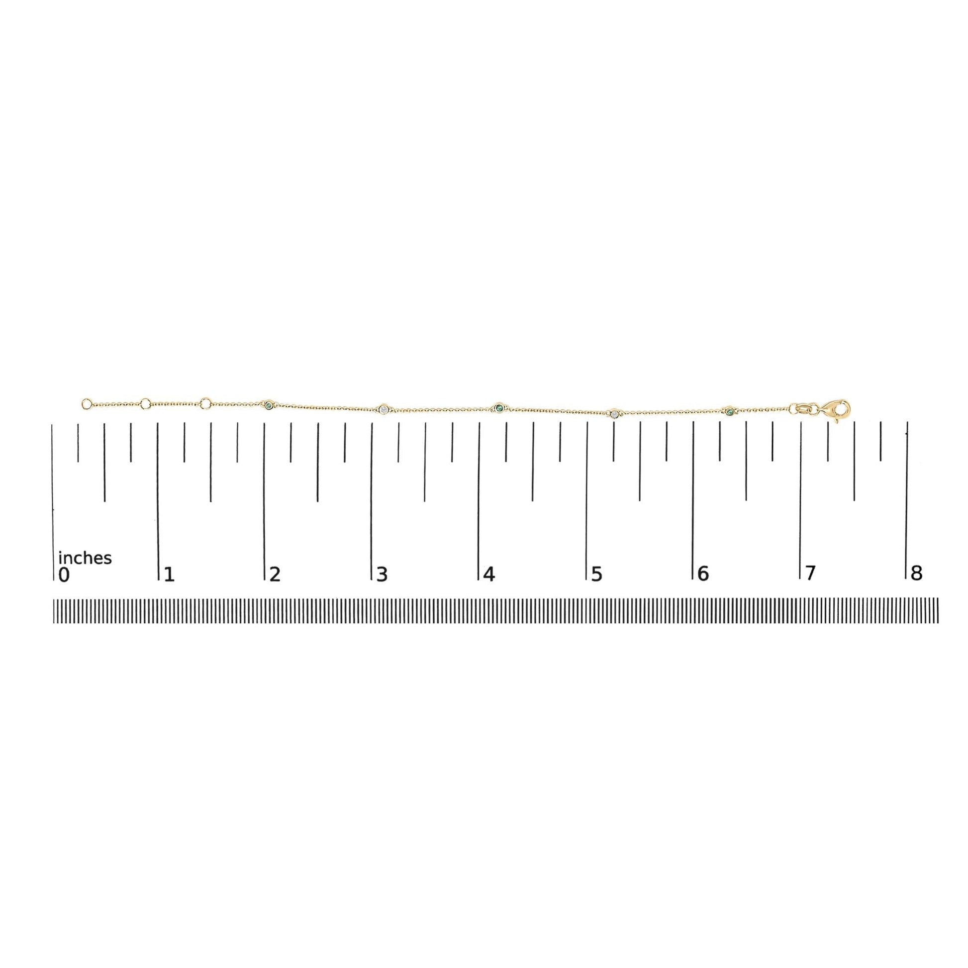 14K Yellow Gold Alternating Green Emerald and Diamond Bezel Station Chain Bracelet - Size 7.5 inch-4