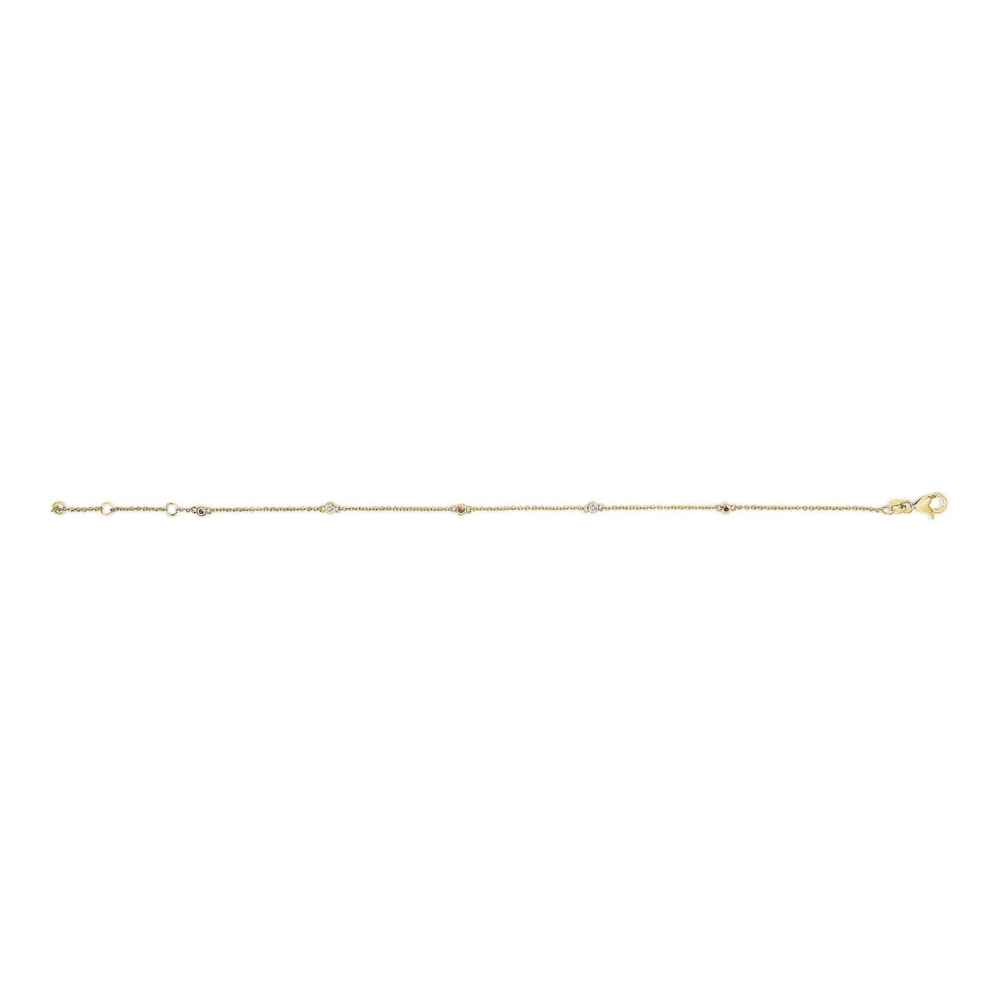 14K Yellow Gold Alternating Red Ruby and White Diamond Bezel Station Chain Bracelet (I-J Color, SI2-I1 Clarity) - 7.5" Inches-3