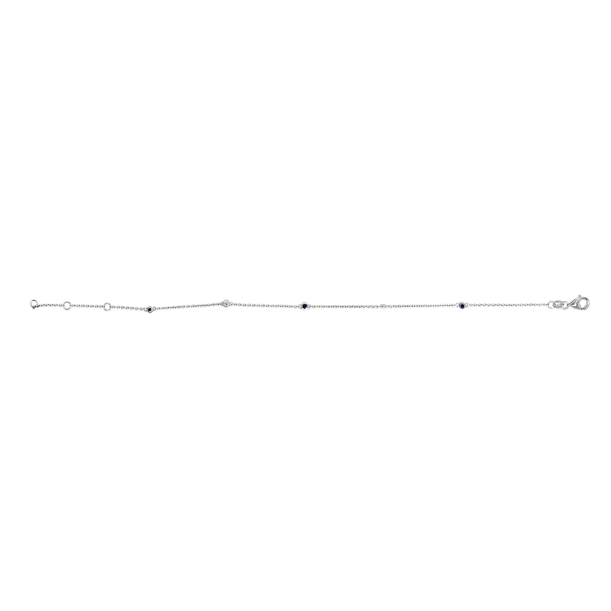14K White Gold Alternating Blue Sapphire and Diamond Bezel Station Chain Bracelet - Size 7.5 inch-1