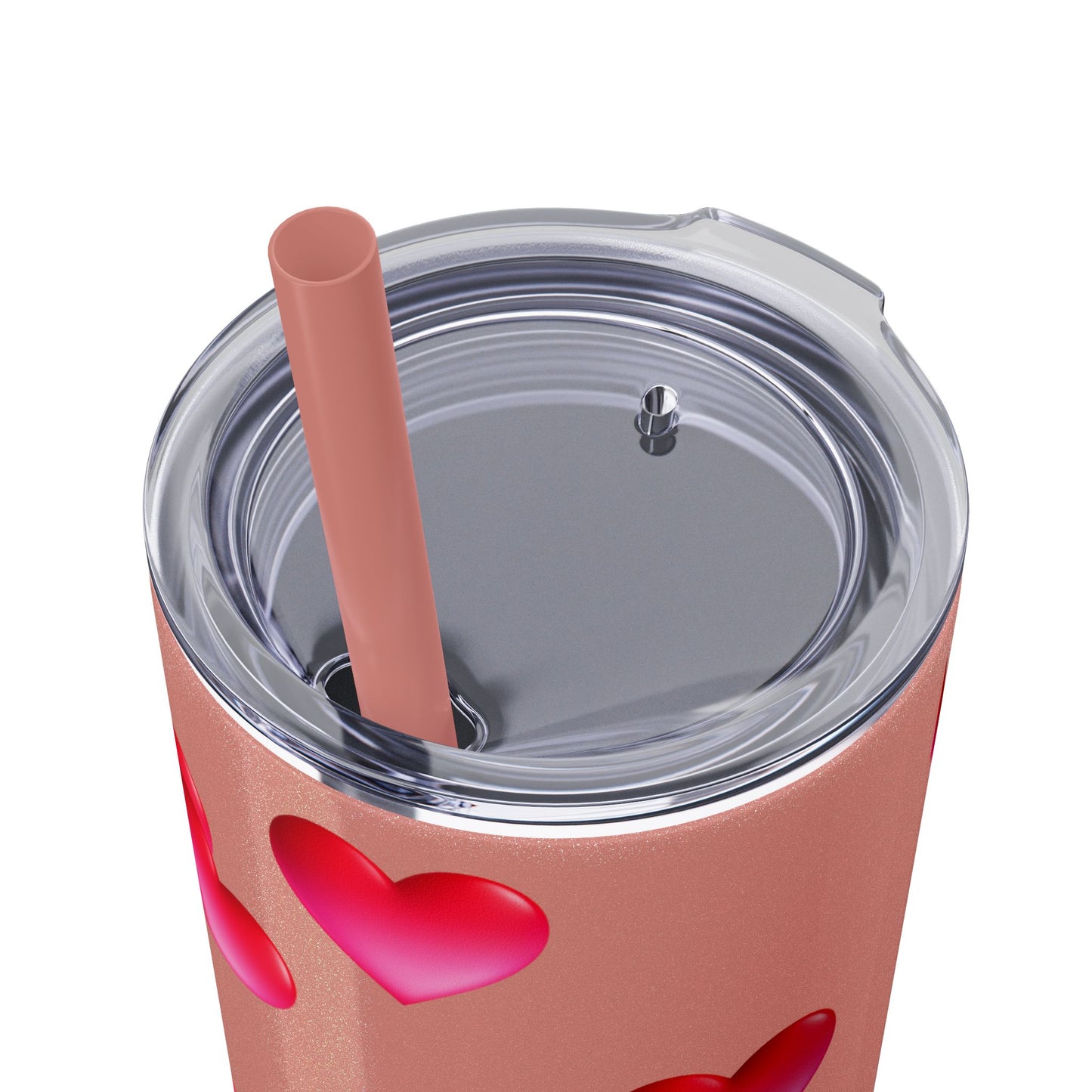 Gepasmaakte Glitter 20oz Dun Tumbler met Pienk Hartpatroon — [Jou Naam Hier]
