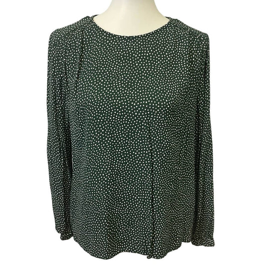 H&M Womens Size 12 100% Viscose Long Sleeve Forest Green Polka Dot Blouse Top