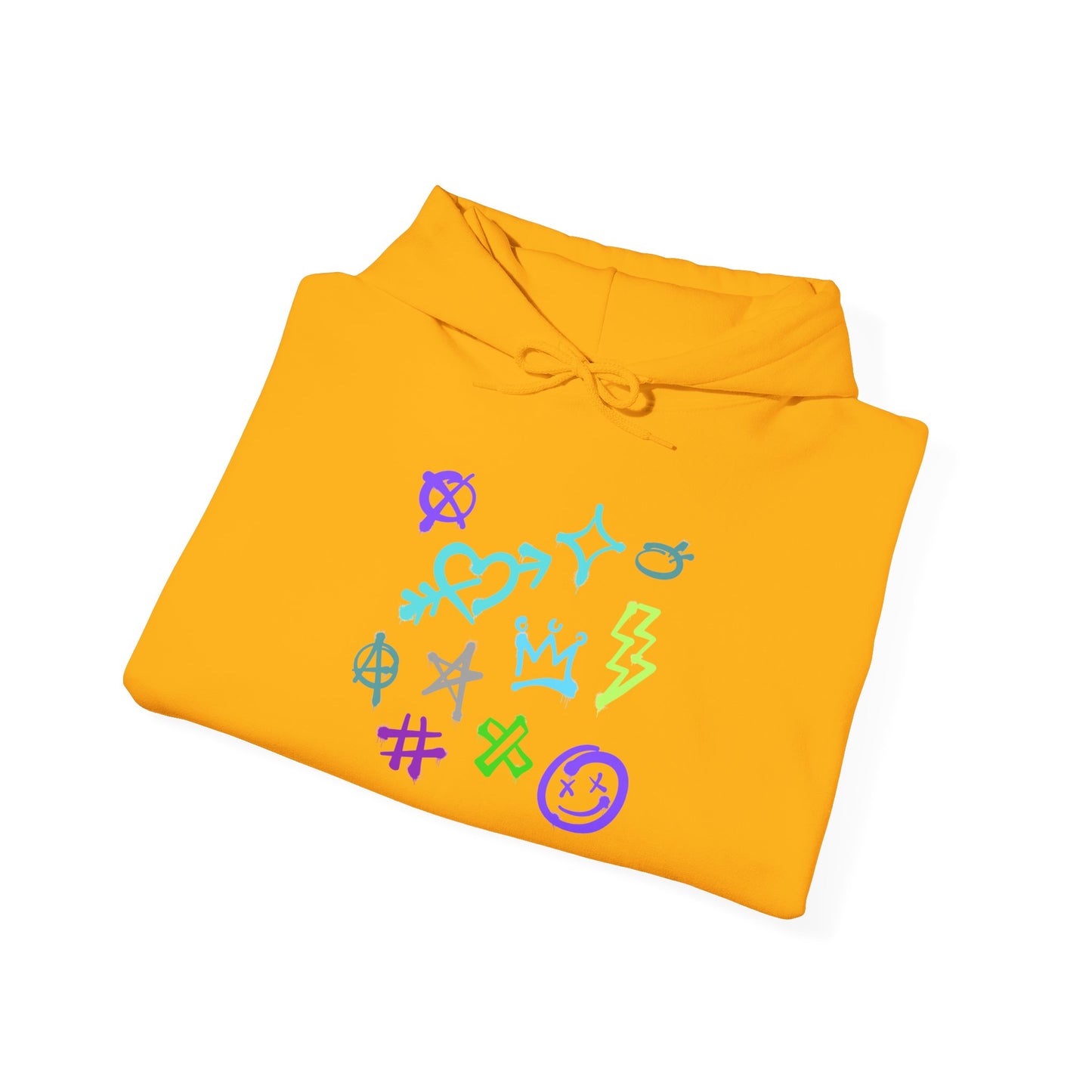 Colorful Unisex Heavy Blend Hooded Sweatshirt with Unique Symbols