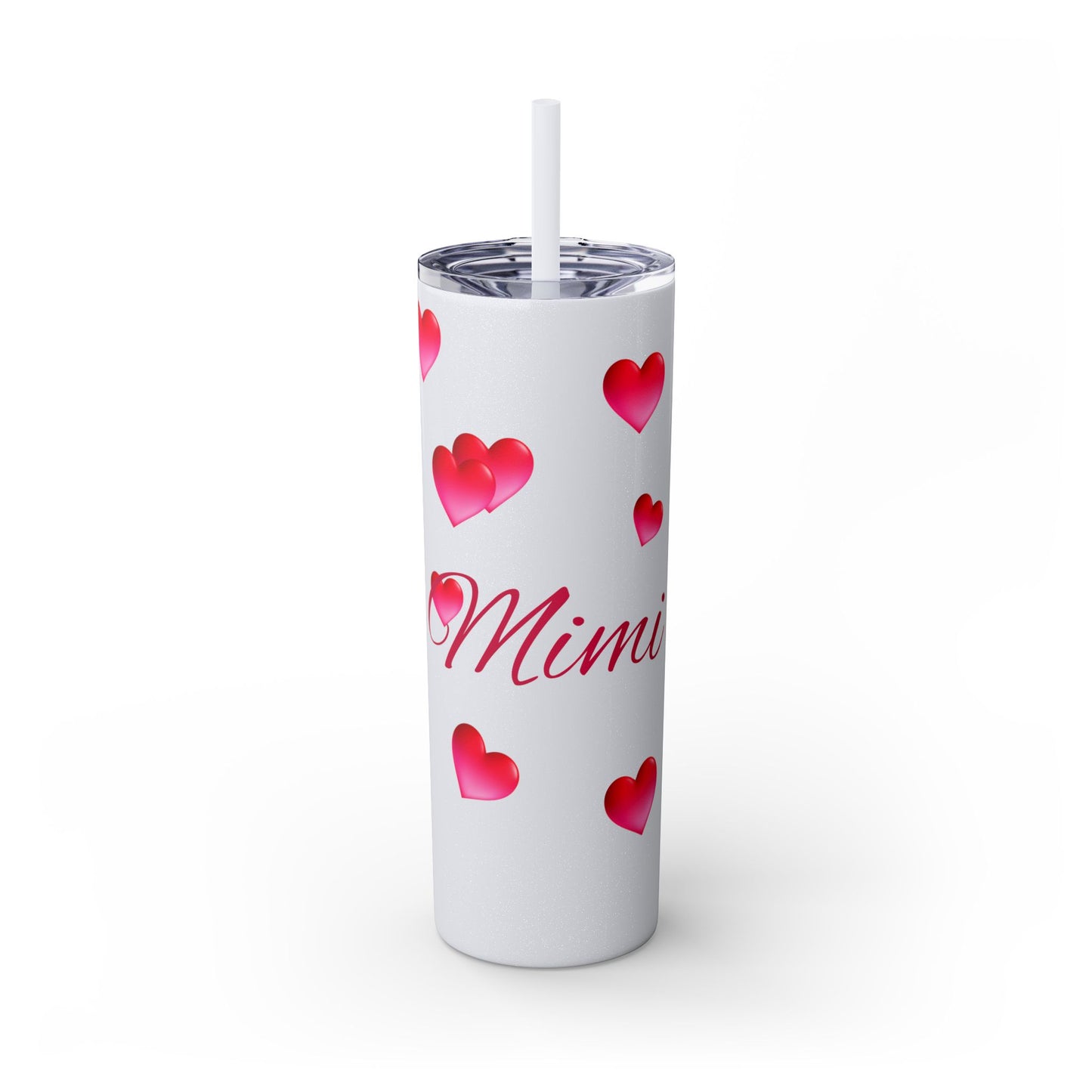 Gepasmaakte Glitter 20oz Dun Tumbler met Pienk Hartpatroon — [Jou Naam Hier]