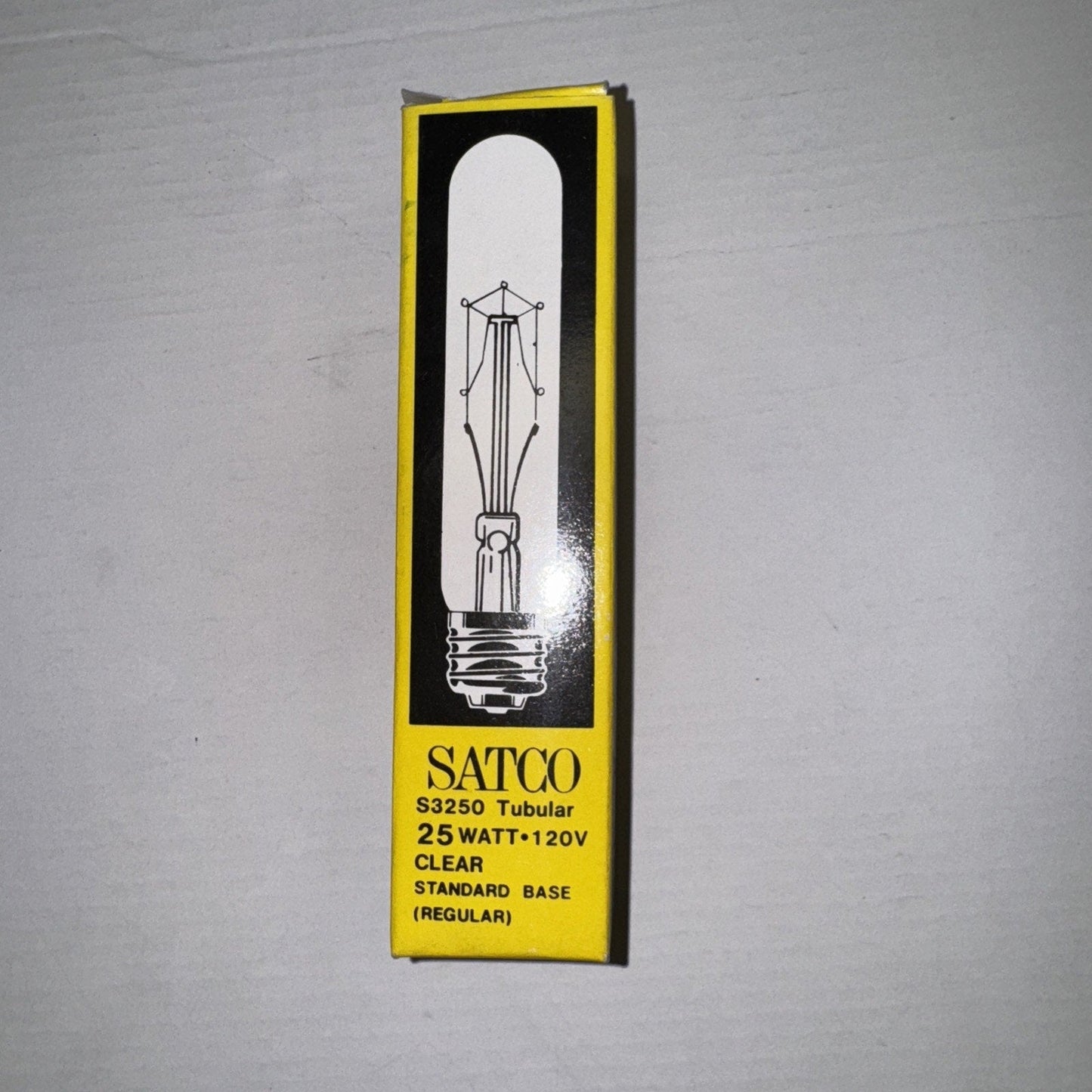 Vintage Satco S3250 Tubular Light Bulb 25W 120V Clear Standard Base Made in Kor