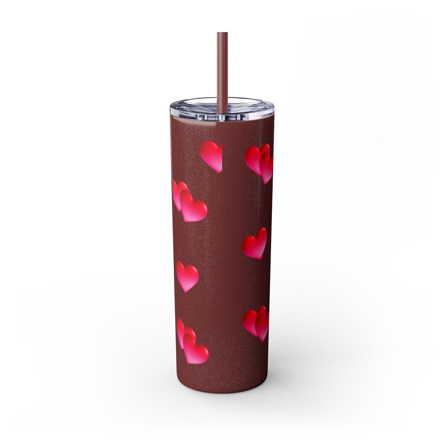 Gepasmaakte Glitter 20oz Dun Tumbler met Pienk Hartpatroon — [Jou Naam Hier]