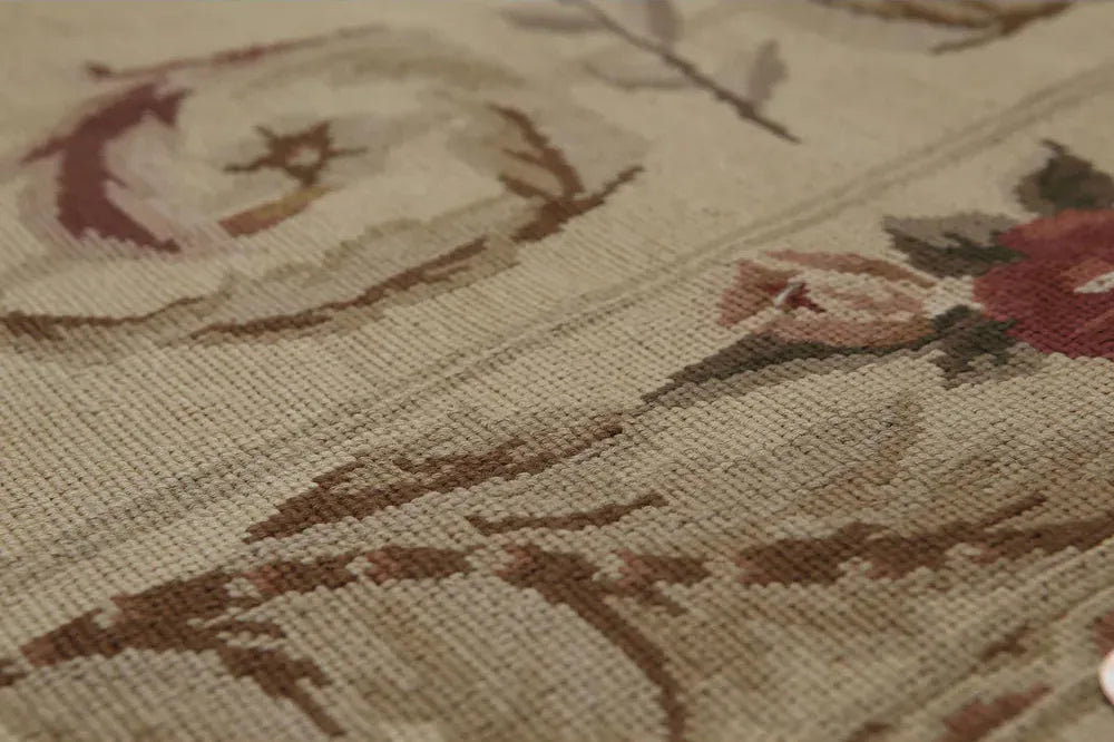 5'5''x7'8" Beige Hand Woven Floral French Country Flatweave Aubusson Wool Oriental Area Rug-3