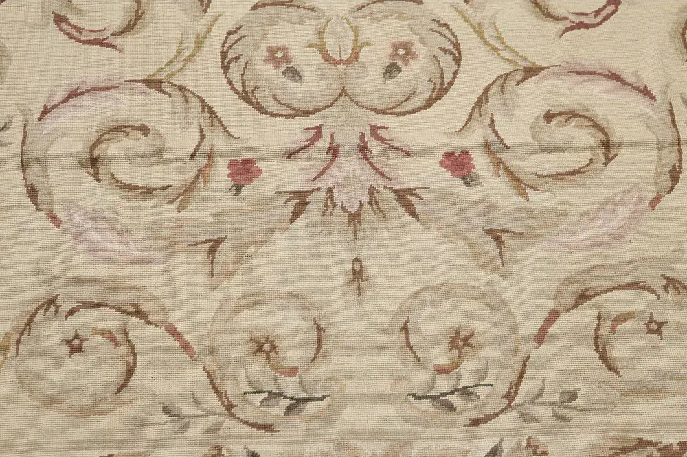 5'5''x7'8" Beige Hand Woven Floral French Country Flatweave Aubusson Wool Oriental Area Rug-2