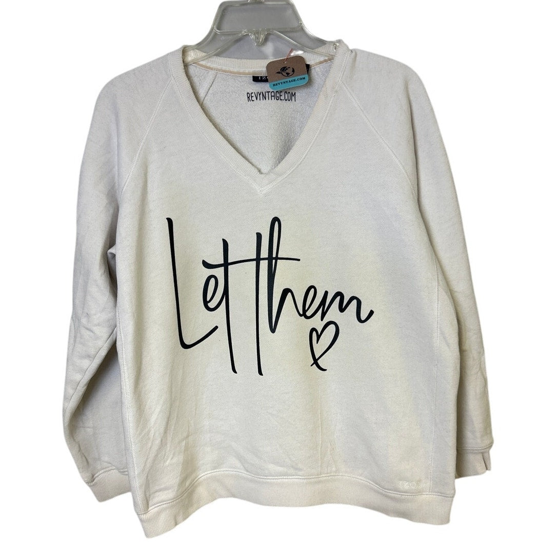 Upcycled Hand Printed Womens Medium Let Them V Neck Long Sleeve Sweatshirt