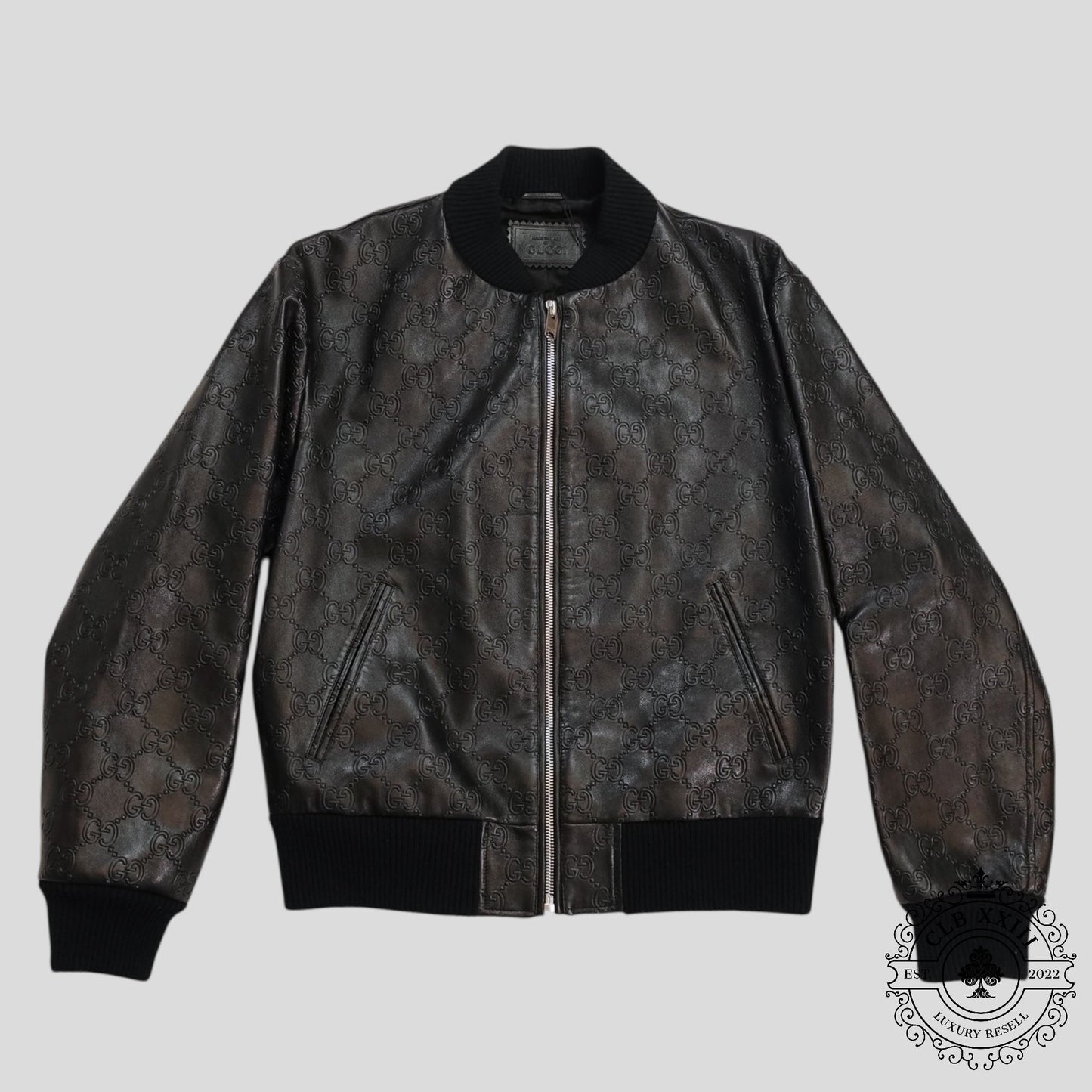 Gucci GG Leather Bomber Jacket in Black