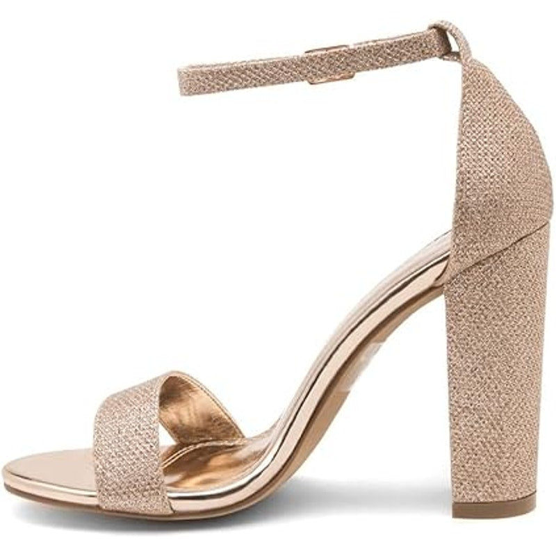 Herstyle Womens Size 6 Rose Gold Glitter 4" Heel Open Toe Ankle Strap Shoes