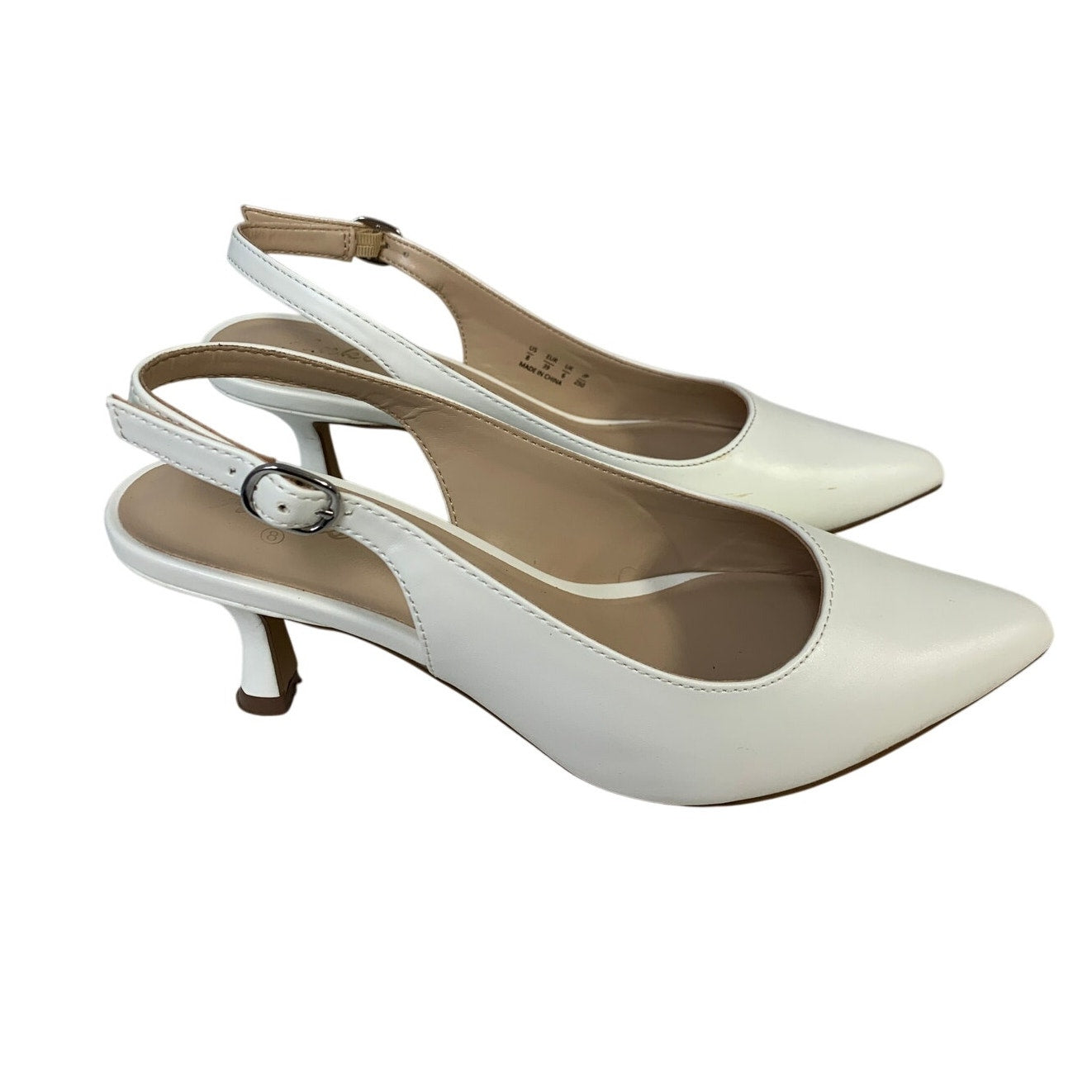 Ankis Womens Size 8 White 2.5" Heels Closed Pointed Toe Sling Back Shoes