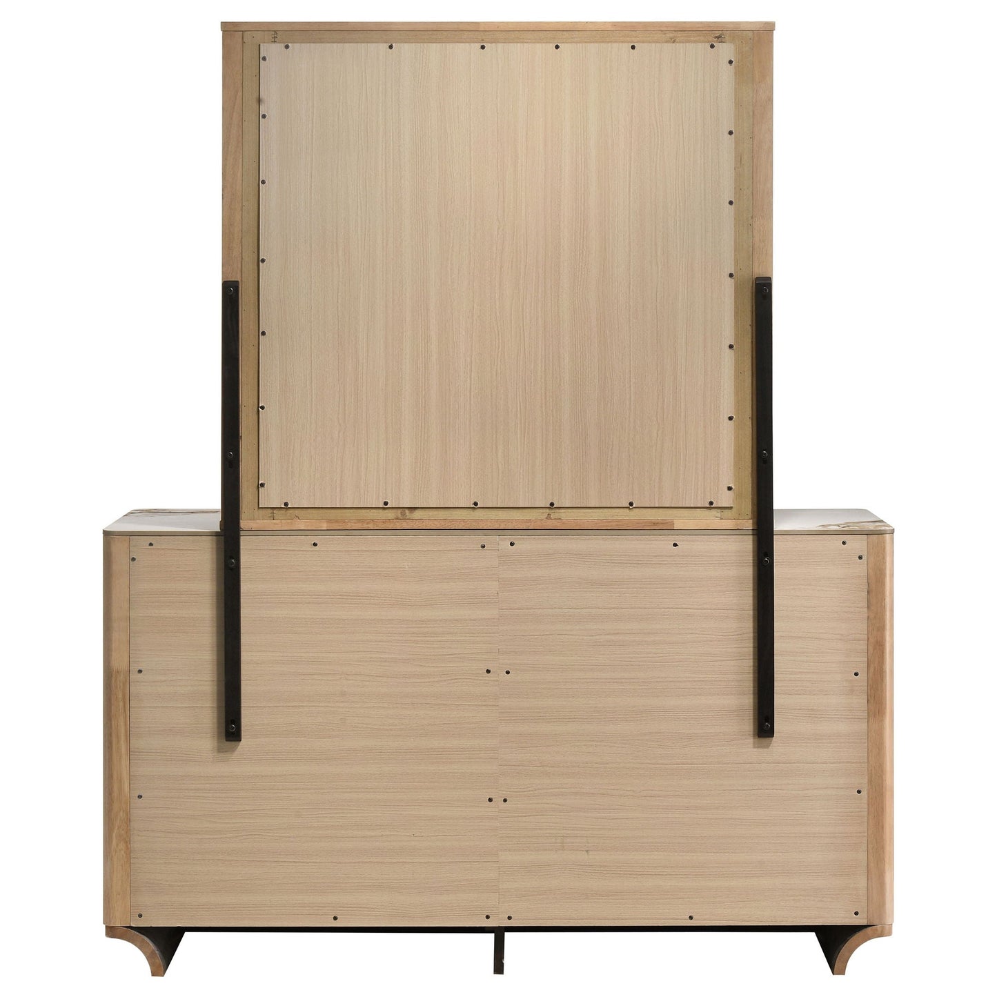 Leanne 6-drawer Sinter Stone Top Dresser and Mirror Light Oak