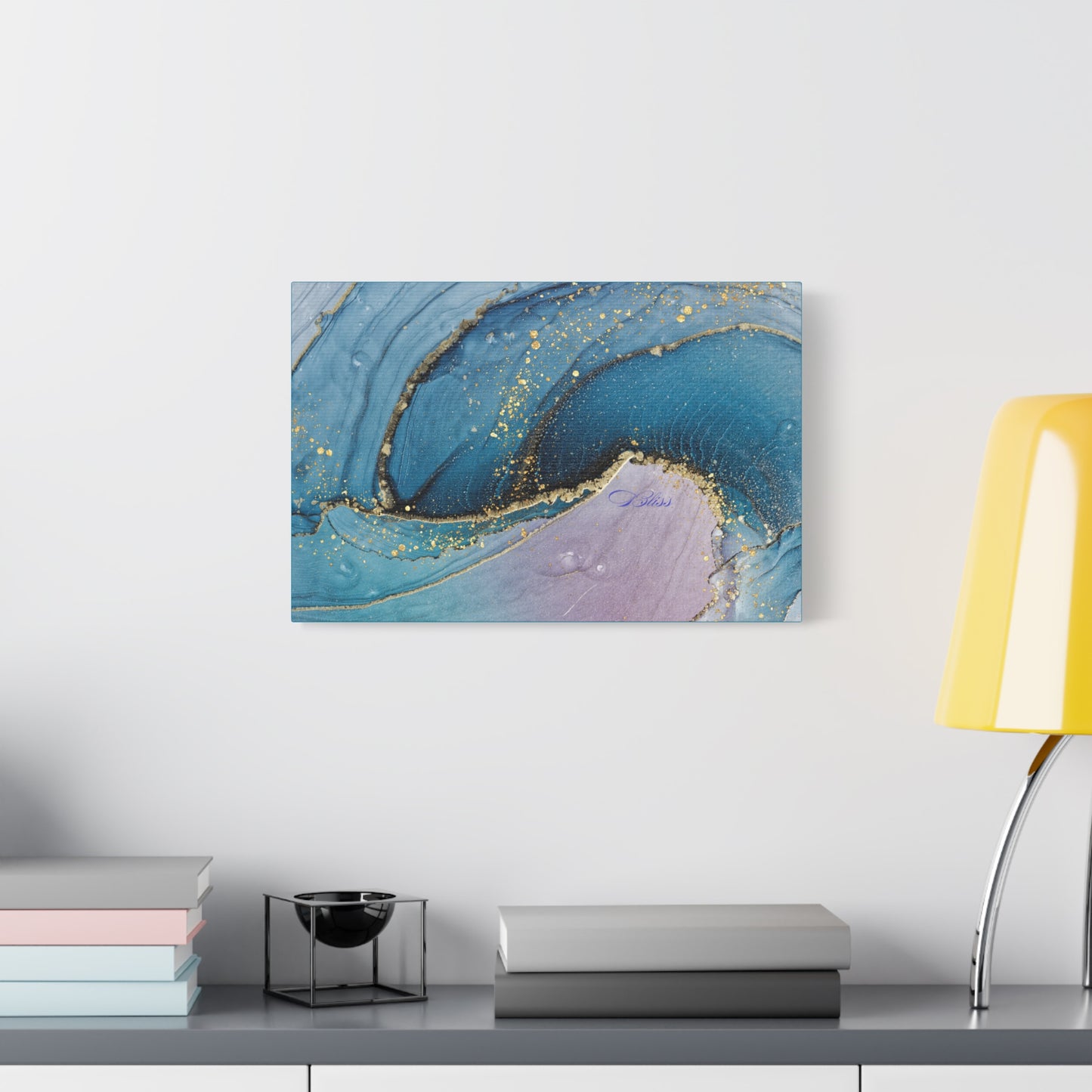 Canvas Wall Art, Abstract Ocean Wave, Modern Decor, Home Office, Gift for Her, Blue Gold Artwork, Living Room Wall Decor