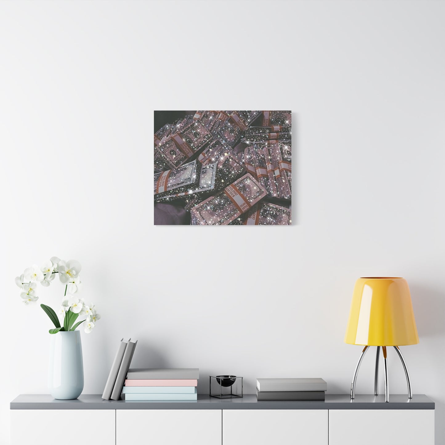 Sparkling Money Canvas Art, Glittery Wall Decor for Home, Modern Art Piece, Gift for Art Lovers, Chic Office Decor, Unique Wall Hanging