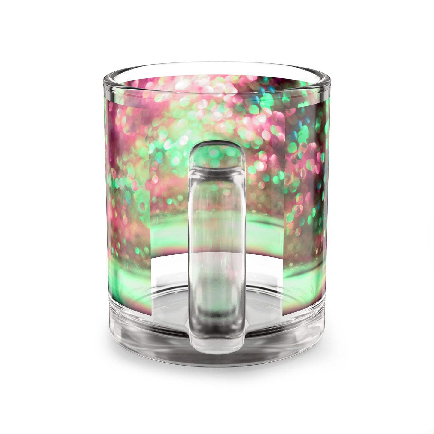 Pink Green Bokeh Sparkle Glass Mug 10oz Printed Coffee Cup