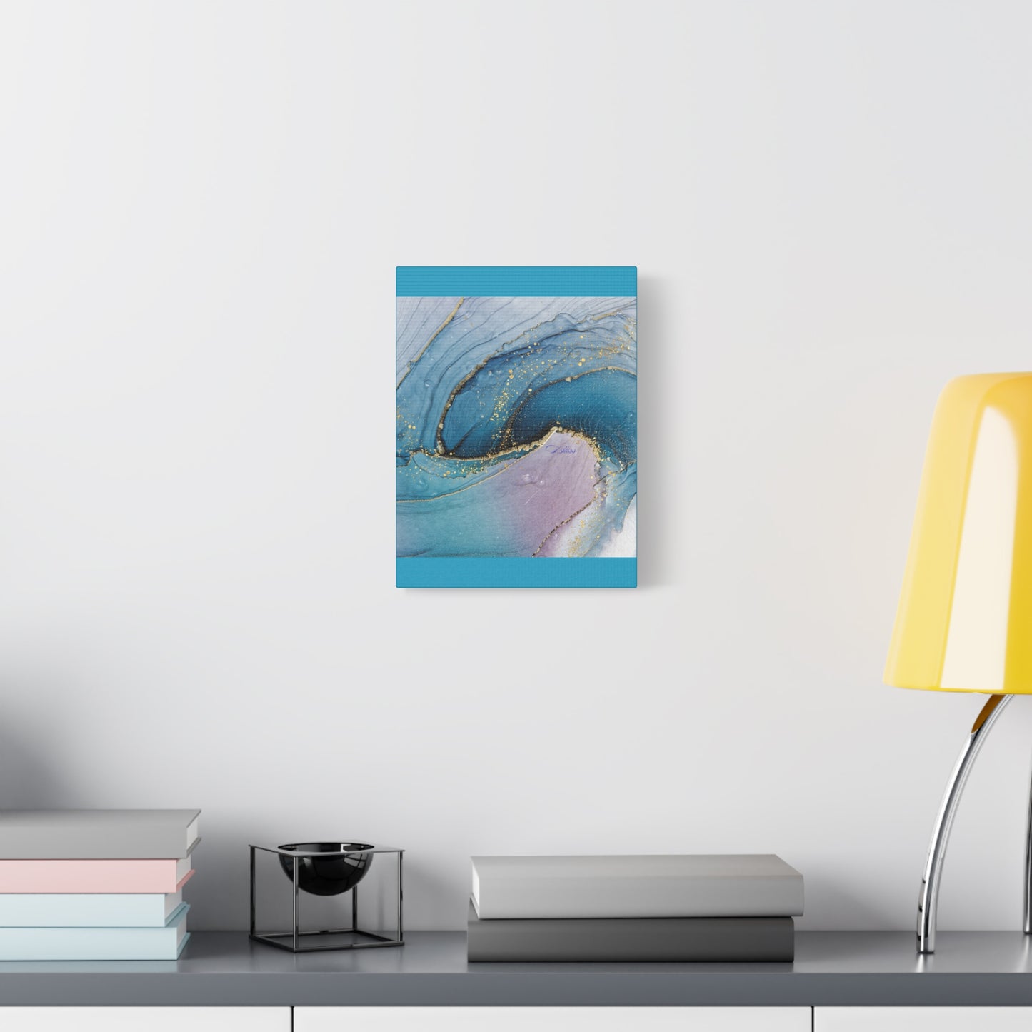 Canvas Wall Art, Abstract Ocean Wave, Modern Decor, Home Office, Gift for Her, Blue Gold Artwork, Living Room Wall Decor