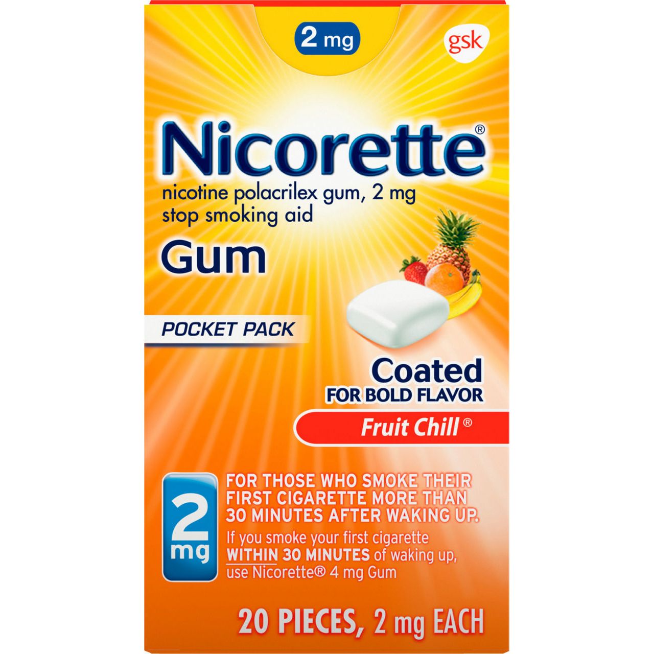 Nicorette® Nicotine Gum – Fruit Chill Flavor (2 mg Strength)