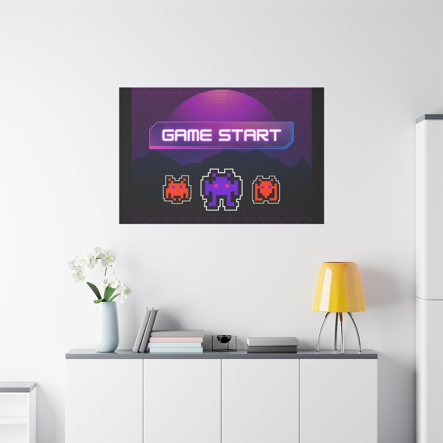 Retro Game Start Canvas Art Print | 80s Gaming Wall Decor, Gamer Gift, Pixel Art, Nostalgic Artwork, Home Decor