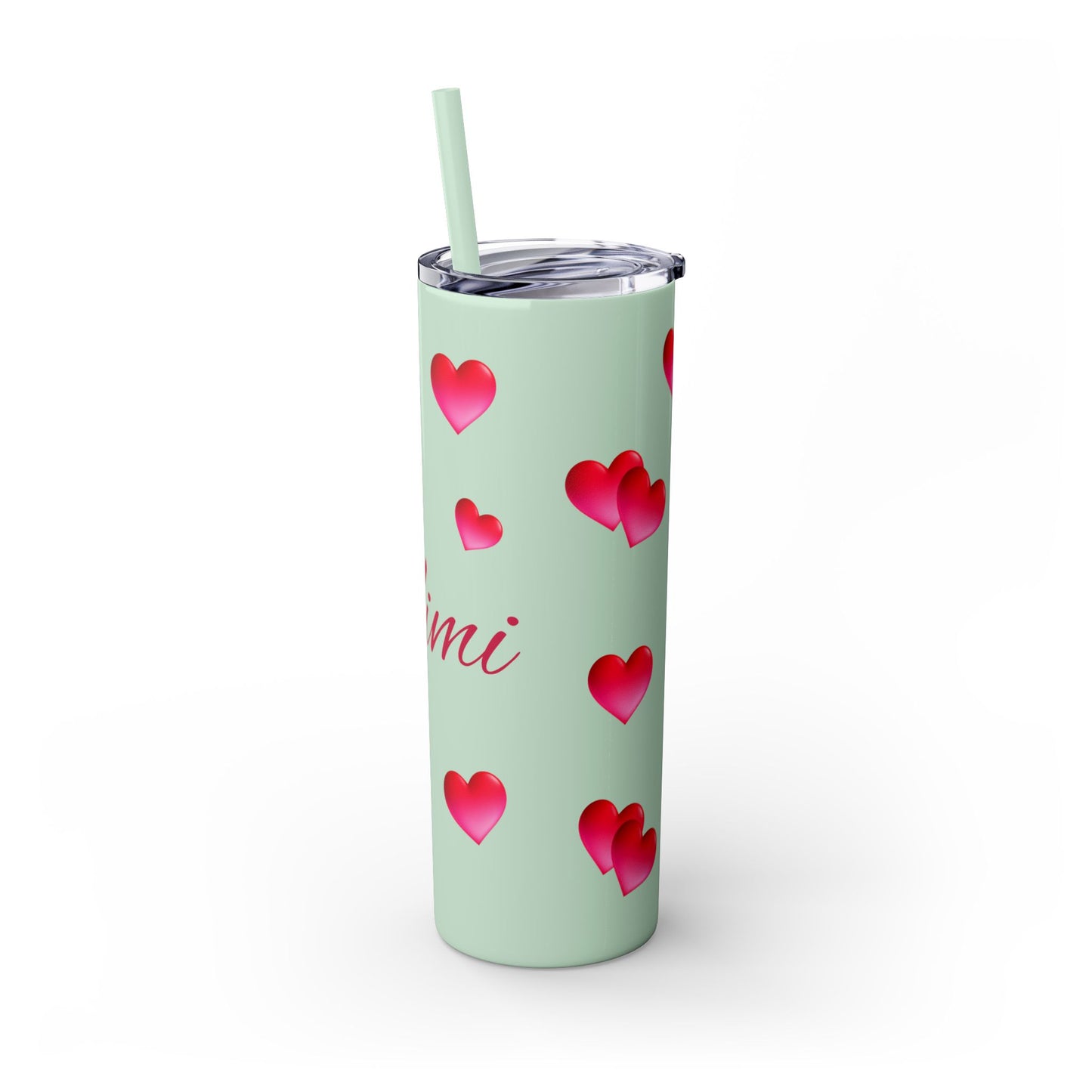 Gepasmaakte Glitter 20oz Dun Tumbler met Pienk Hartpatroon — [Jou Naam Hier]