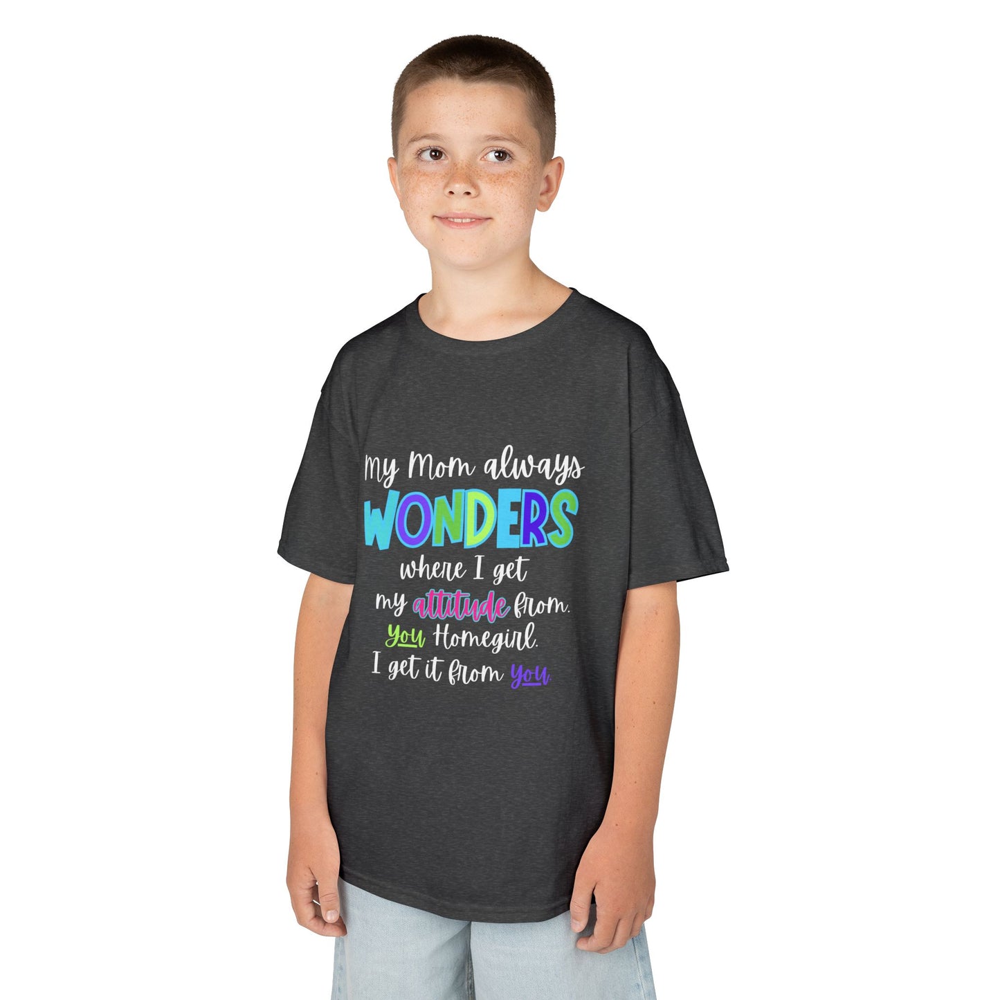 Colorful Kids Tee: 'My Mom Wonders Where I Get My Attitude From' | Fun Gift for Birthdays, Holidays, Everyday Wear, Unique Kids Apparel