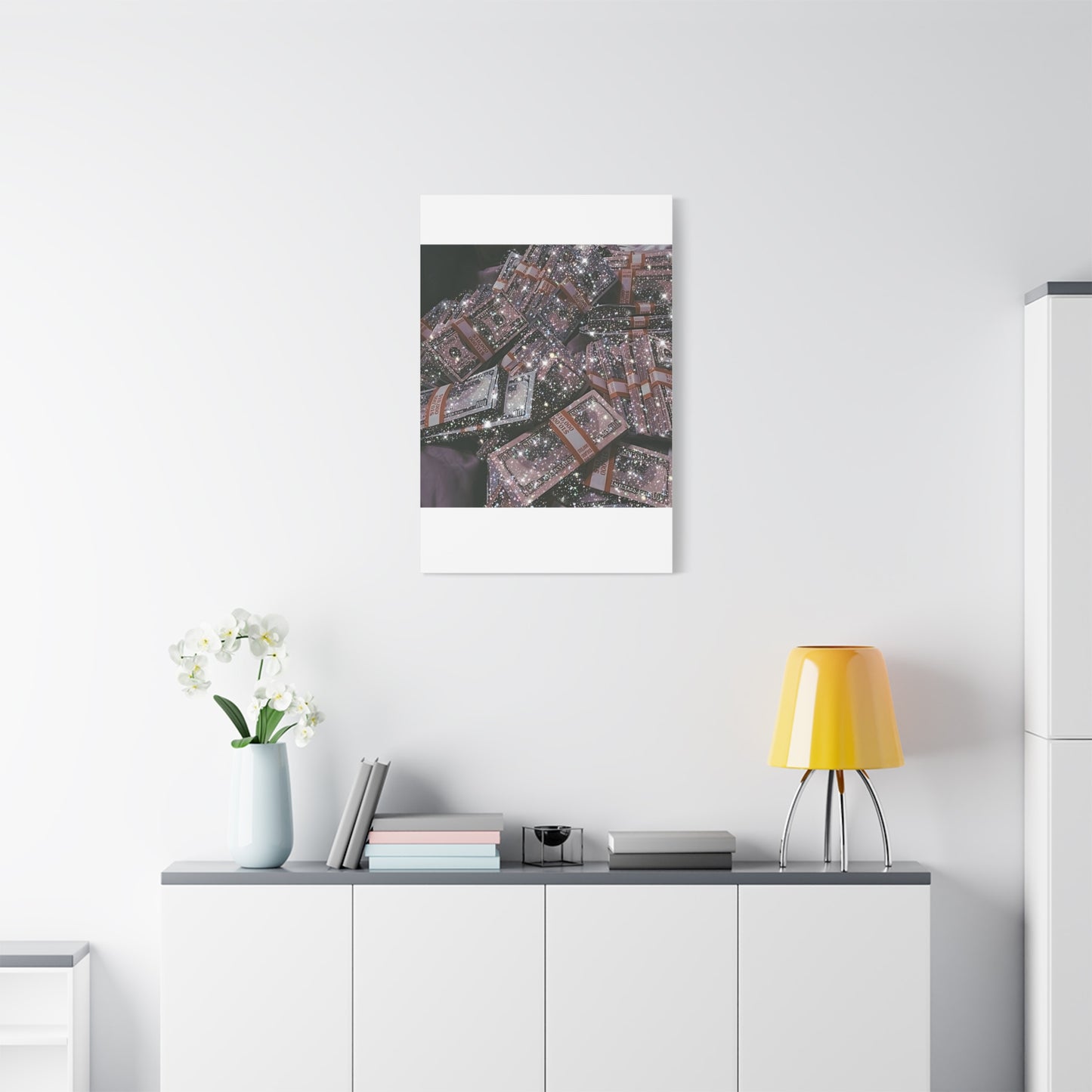 Sparkling Money Canvas Art, Glittery Wall Decor for Home, Modern Art Piece, Gift for Art Lovers, Chic Office Decor, Unique Wall Hanging